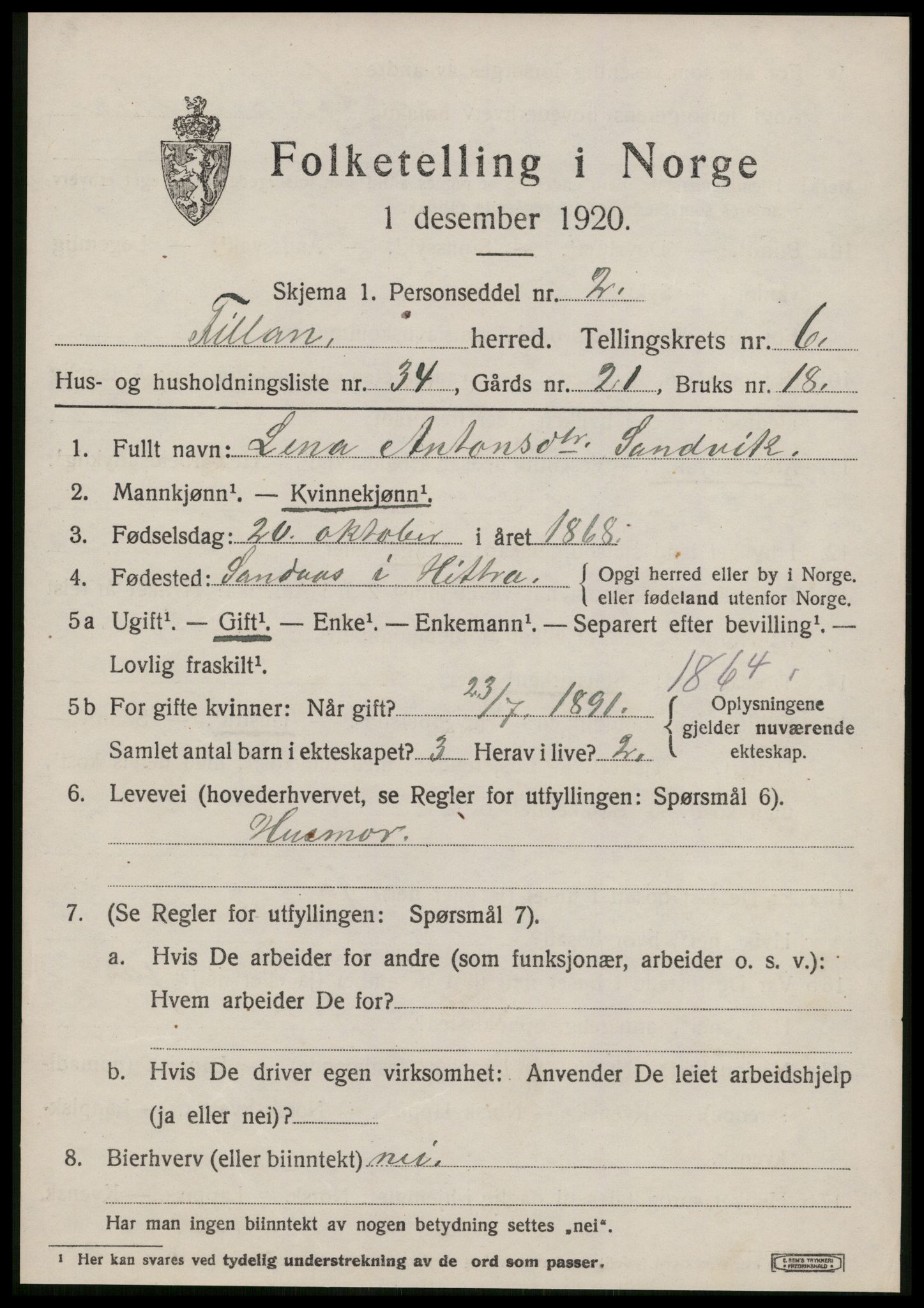 SAT, 1920 census for Fillan, 1920, p. 2976