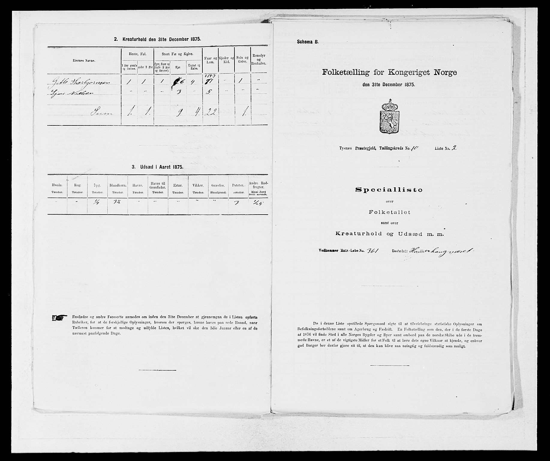 SAB, 1875 census for 1223P Tysnes, 1875, p. 1129