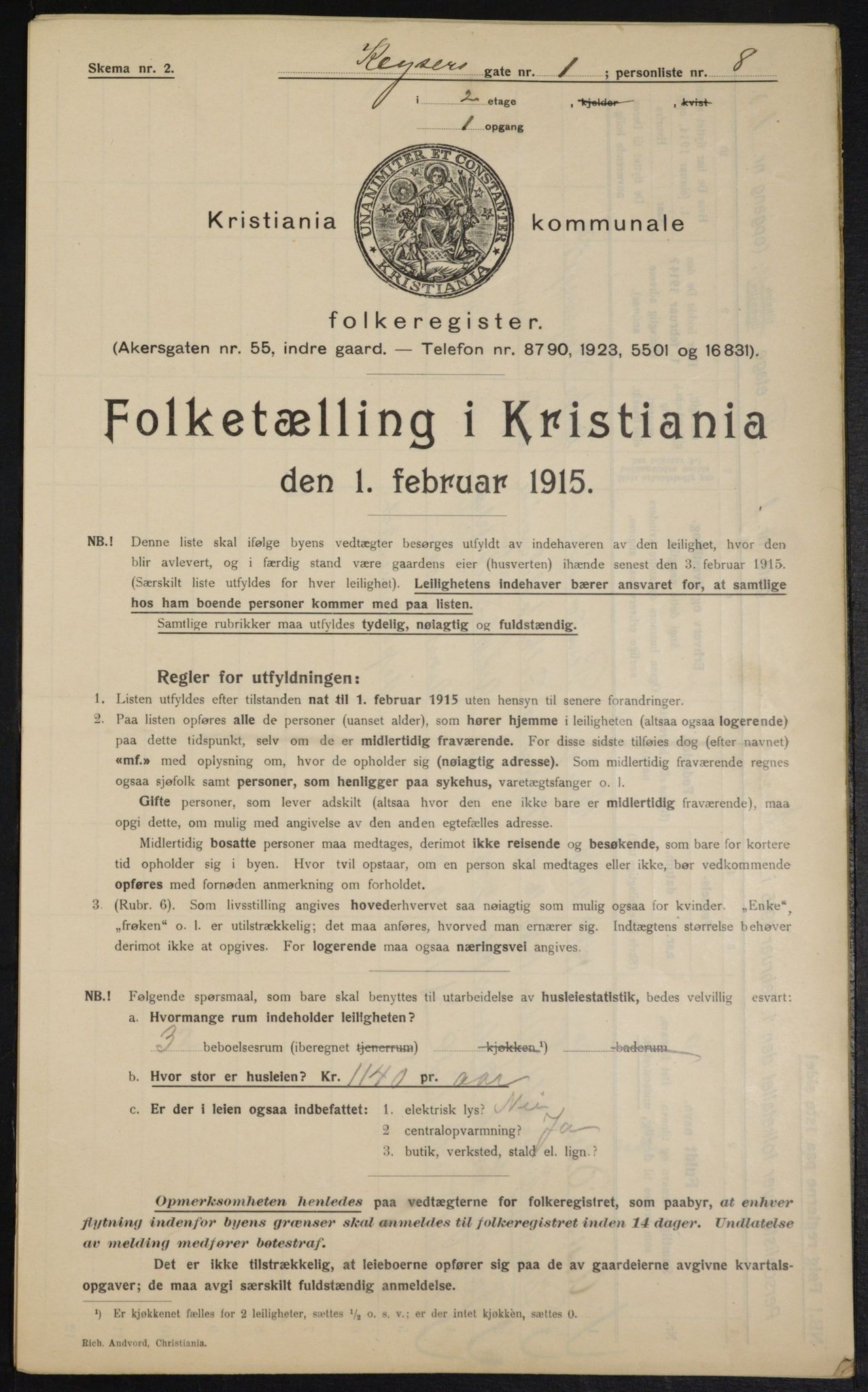 OBA, Municipal Census 1915 for Kristiania, 1915, p. 48707