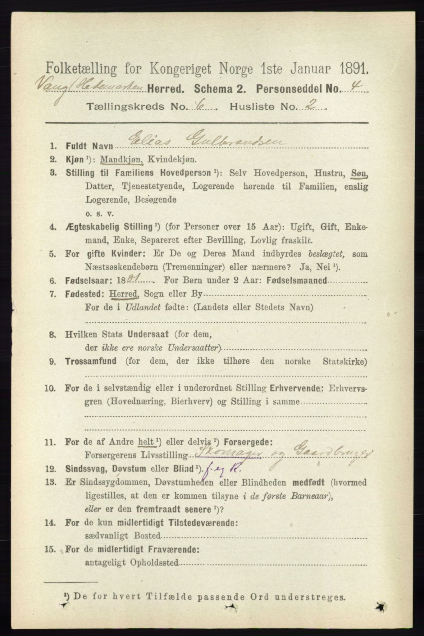 RA, 1891 census for 0414 Vang, 1891, p. 4287