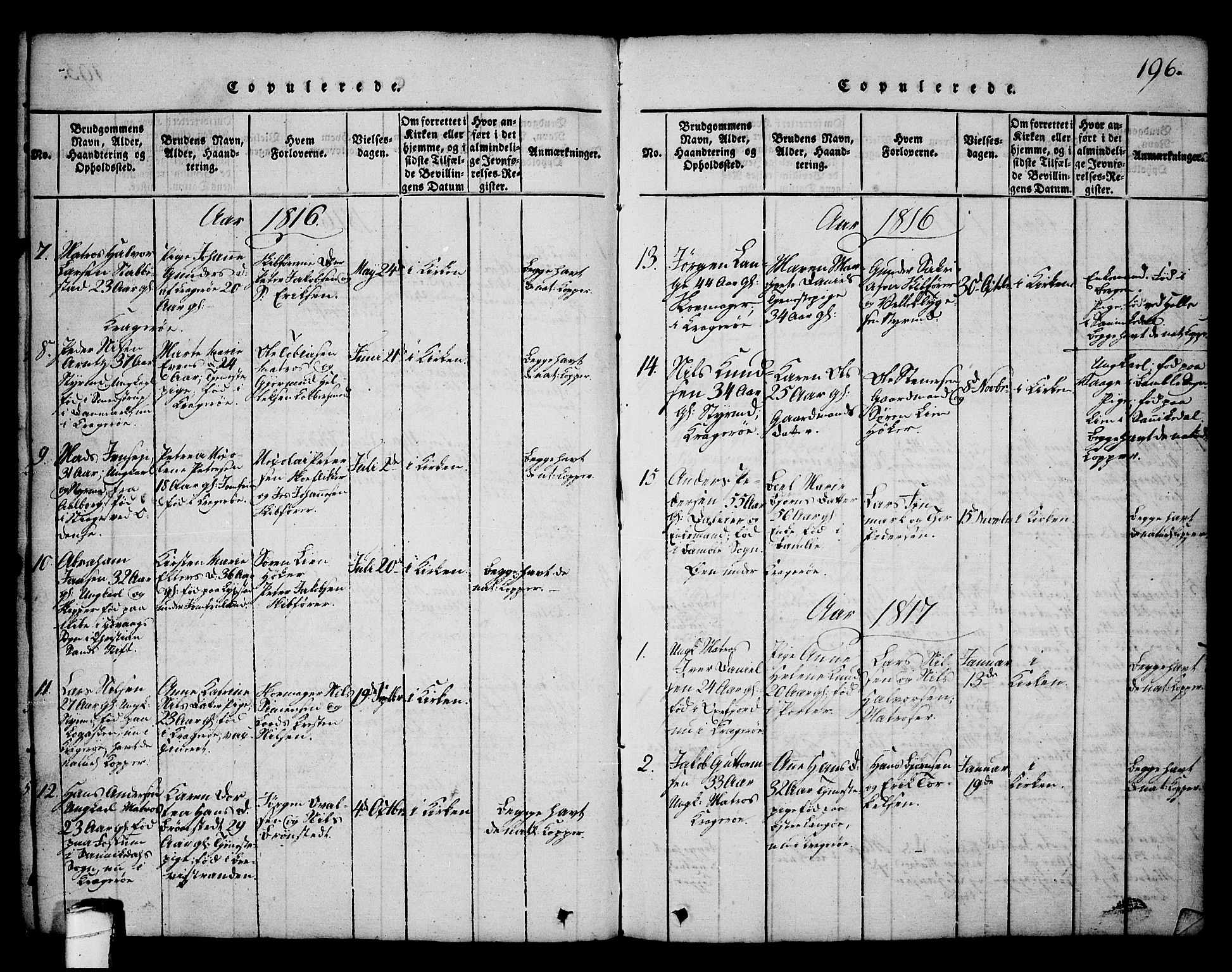 Kragerø kirkebøker, SAKO/A-278/G/Ga/L0002: Parish register (copy) no. 2, 1814-1831, p. 196