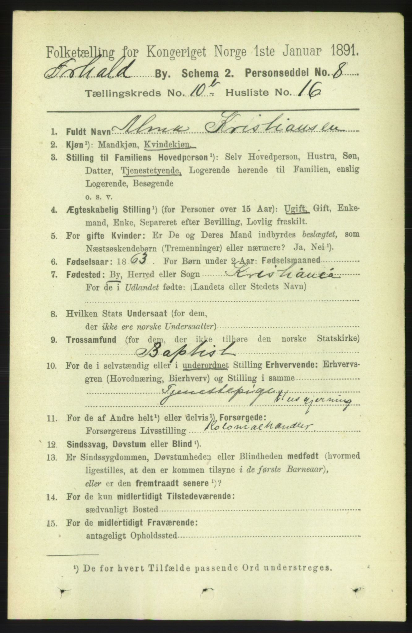 RA, 1891 census for 0101 Fredrikshald, 1891, p. 7536