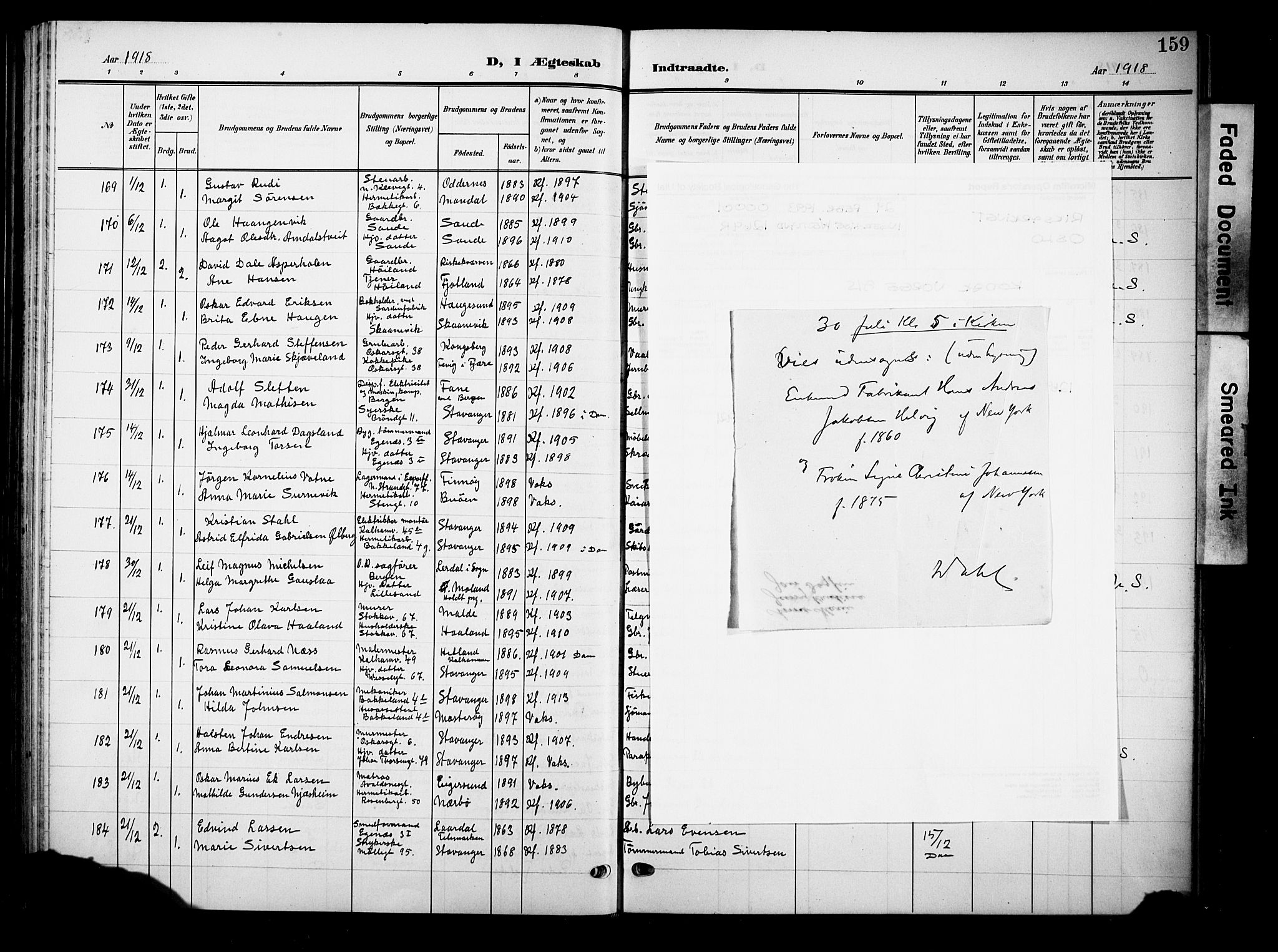 Domkirken sokneprestkontor, SAST/A-101812/001/30/30BB/L0017: Parish register (copy) no. B 17, 1902-1921, p. 159