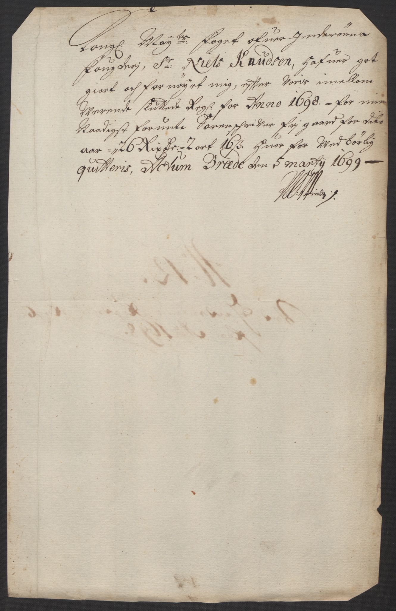 Rentekammeret inntil 1814, Reviderte regnskaper, Fogderegnskap, RA/EA-4092/R63/L4310: Fogderegnskap Inderøy, 1698-1699, p. 184