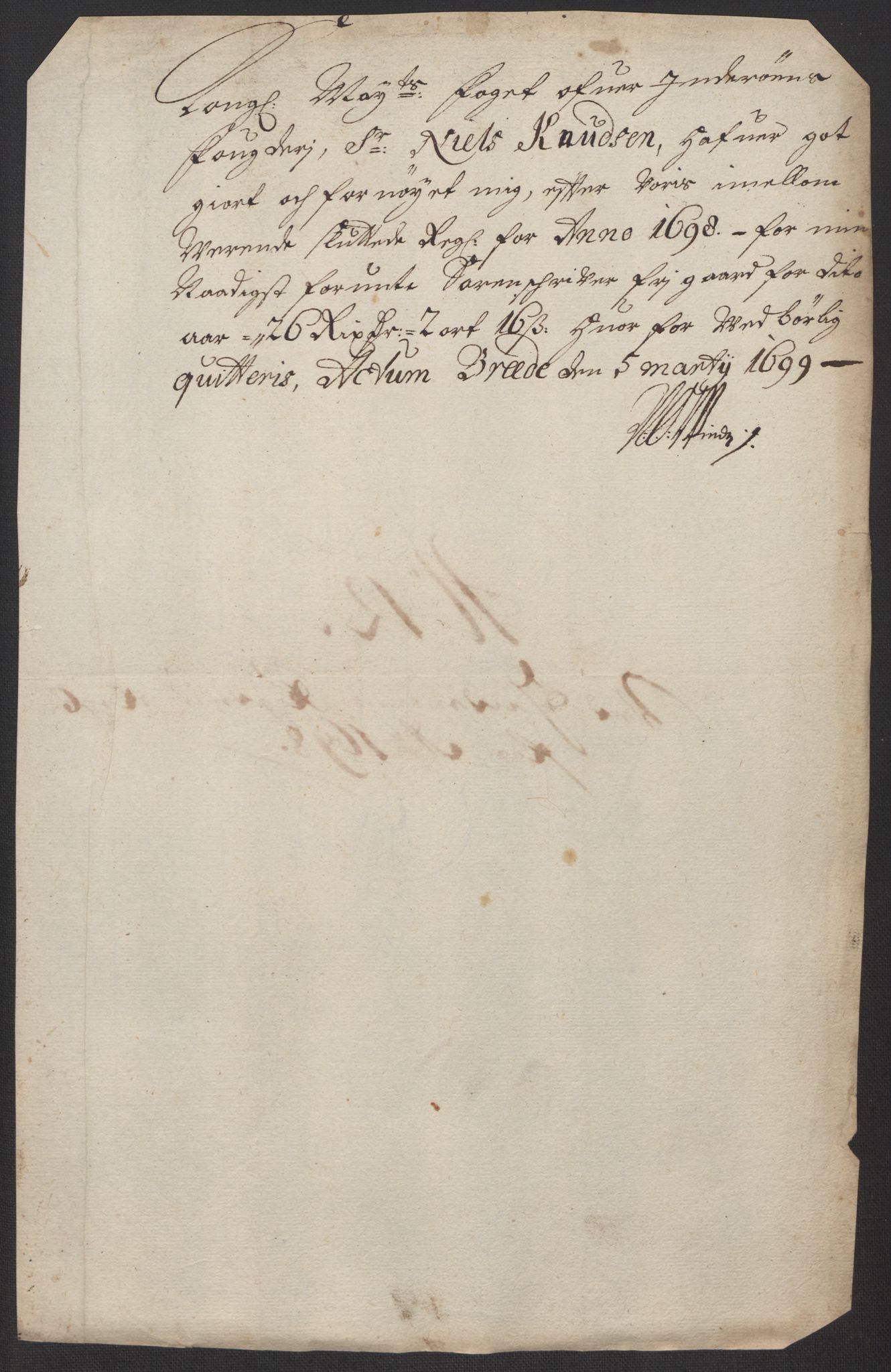 Rentekammeret inntil 1814, Reviderte regnskaper, Fogderegnskap, AV/RA-EA-4092/R63/L4310: Fogderegnskap Inderøy, 1698-1699, p. 184