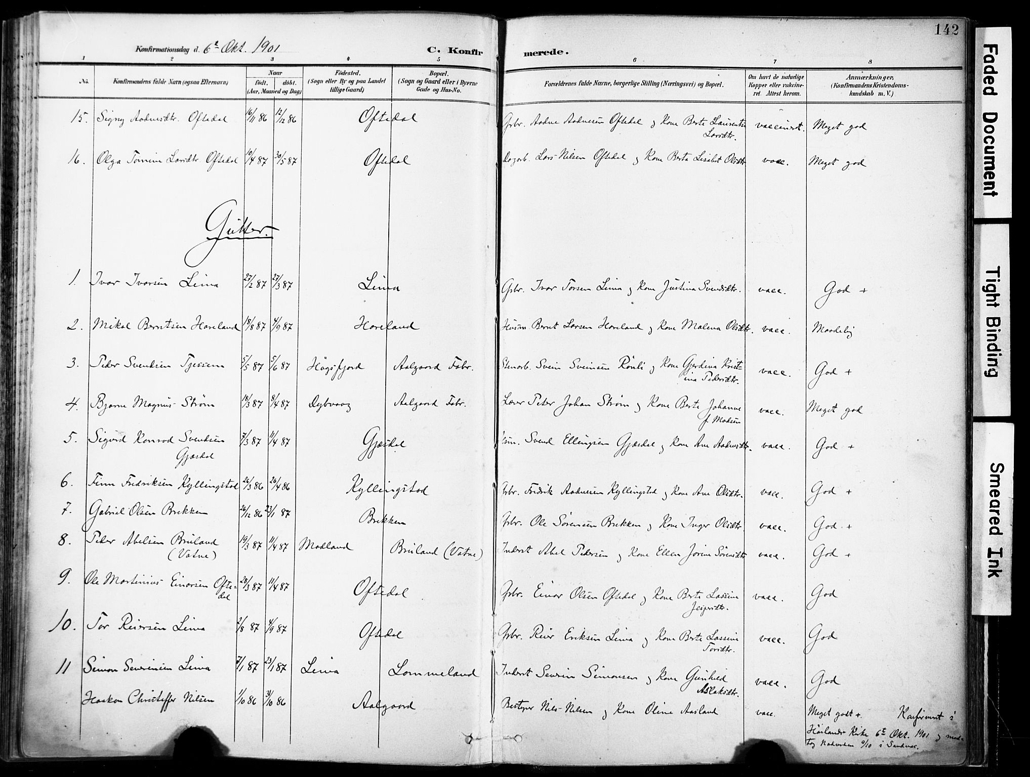 Lye sokneprestkontor, SAST/A-101794/001/30BA/L0012: Parish register (official) no. A 11, 1896-1909, p. 142