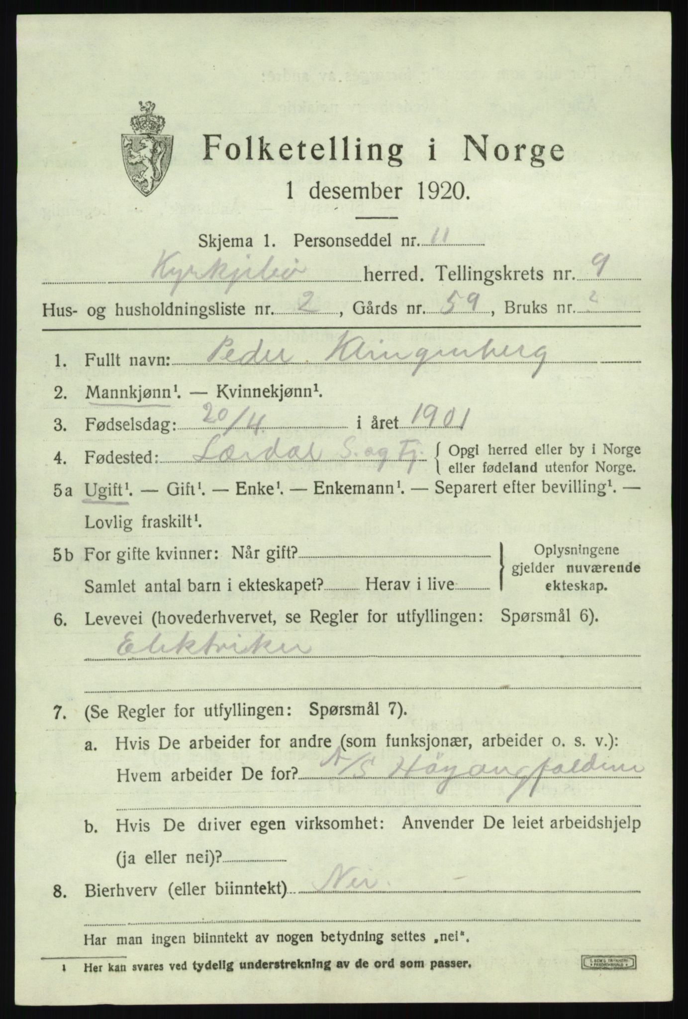 SAB, 1920 census for Kyrkjebø, 1920, p. 3921