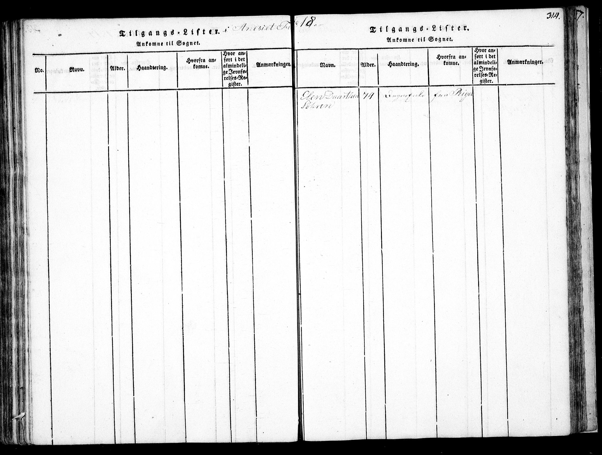 Fjære sokneprestkontor, SAK/1111-0011/F/Fb/L0007: Parish register (copy) no. B 7, 1816-1826, p. 314