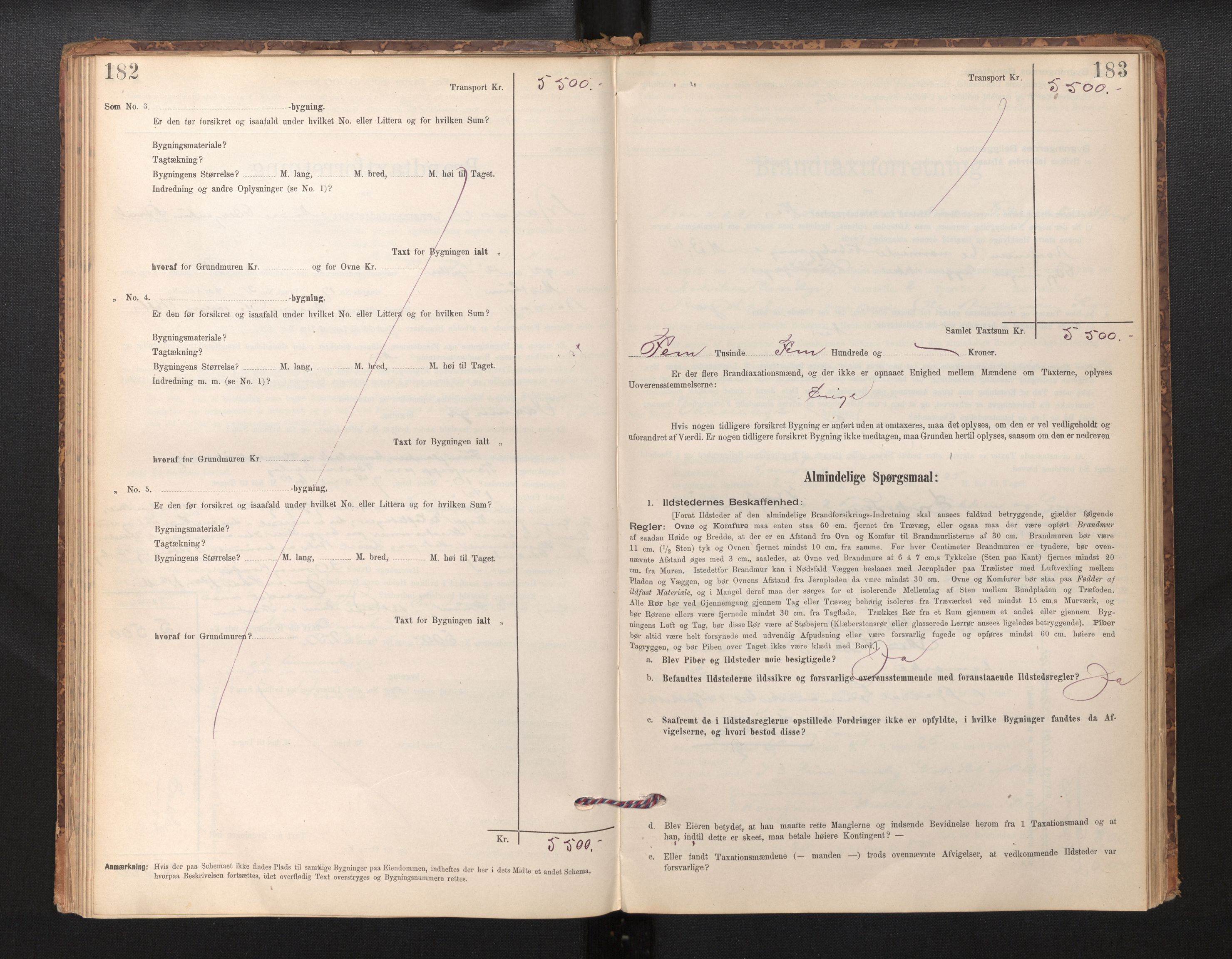 Lensmannen i Årdal, SAB/A-30501/0012/L0008: Branntakstprotokoll, skjematakst, 1895-1915, p. 182-183