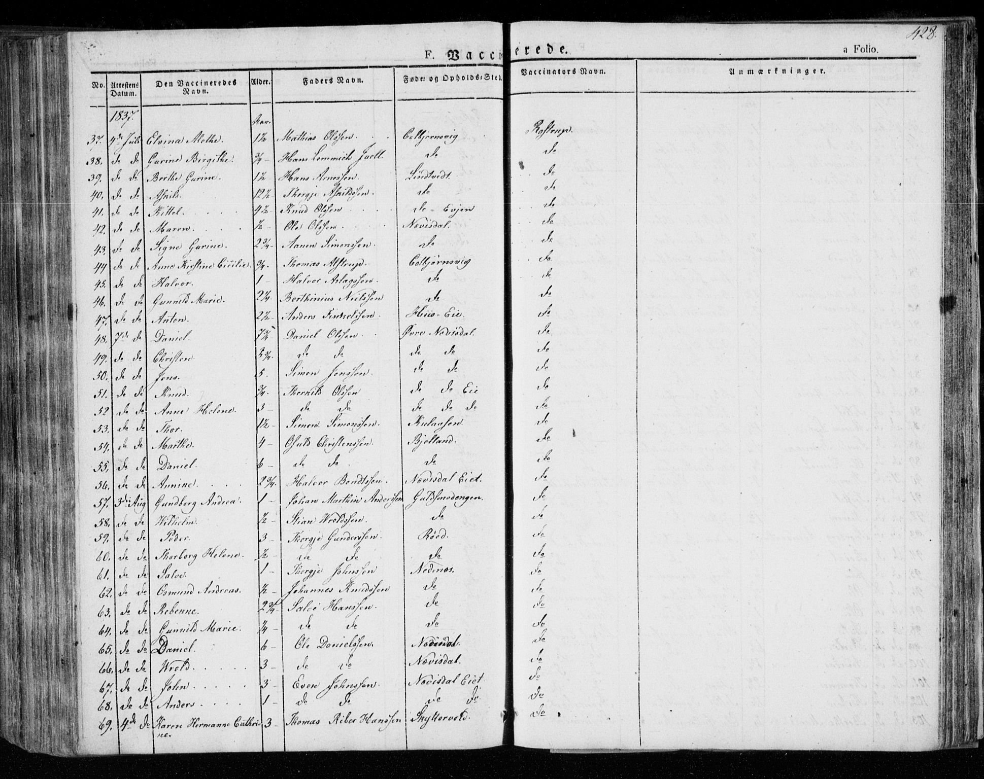 Øyestad sokneprestkontor, AV/SAK-1111-0049/F/Fa/L0013: Parish register (official) no. A 13, 1827-1842, p. 428