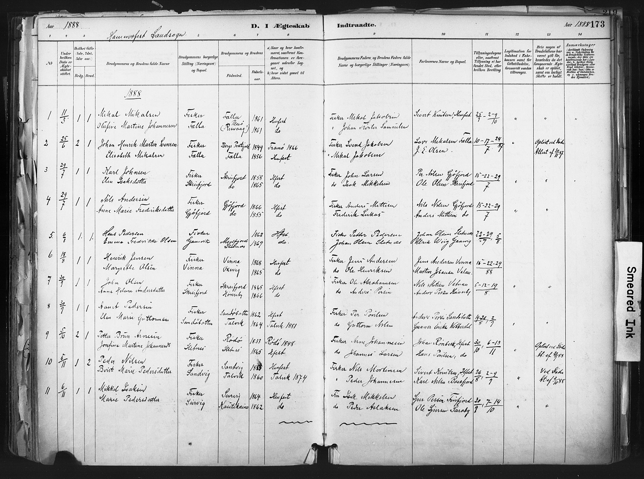 Hammerfest sokneprestkontor, AV/SATØ-S-1347/H/Ha/L0011.kirke: Parish register (official) no. 11 /1, 1885-1897, p. 173