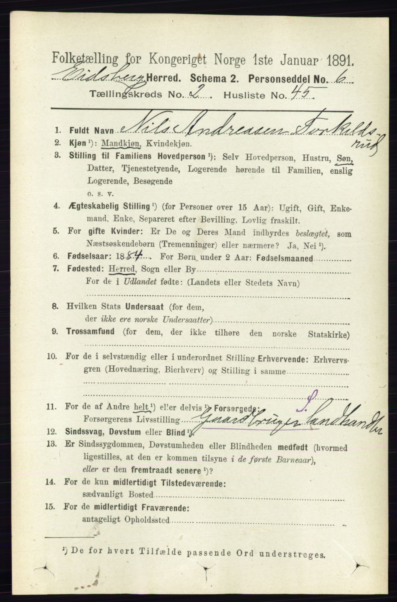 RA, 1891 census for 0125 Eidsberg, 1891, p. 1088