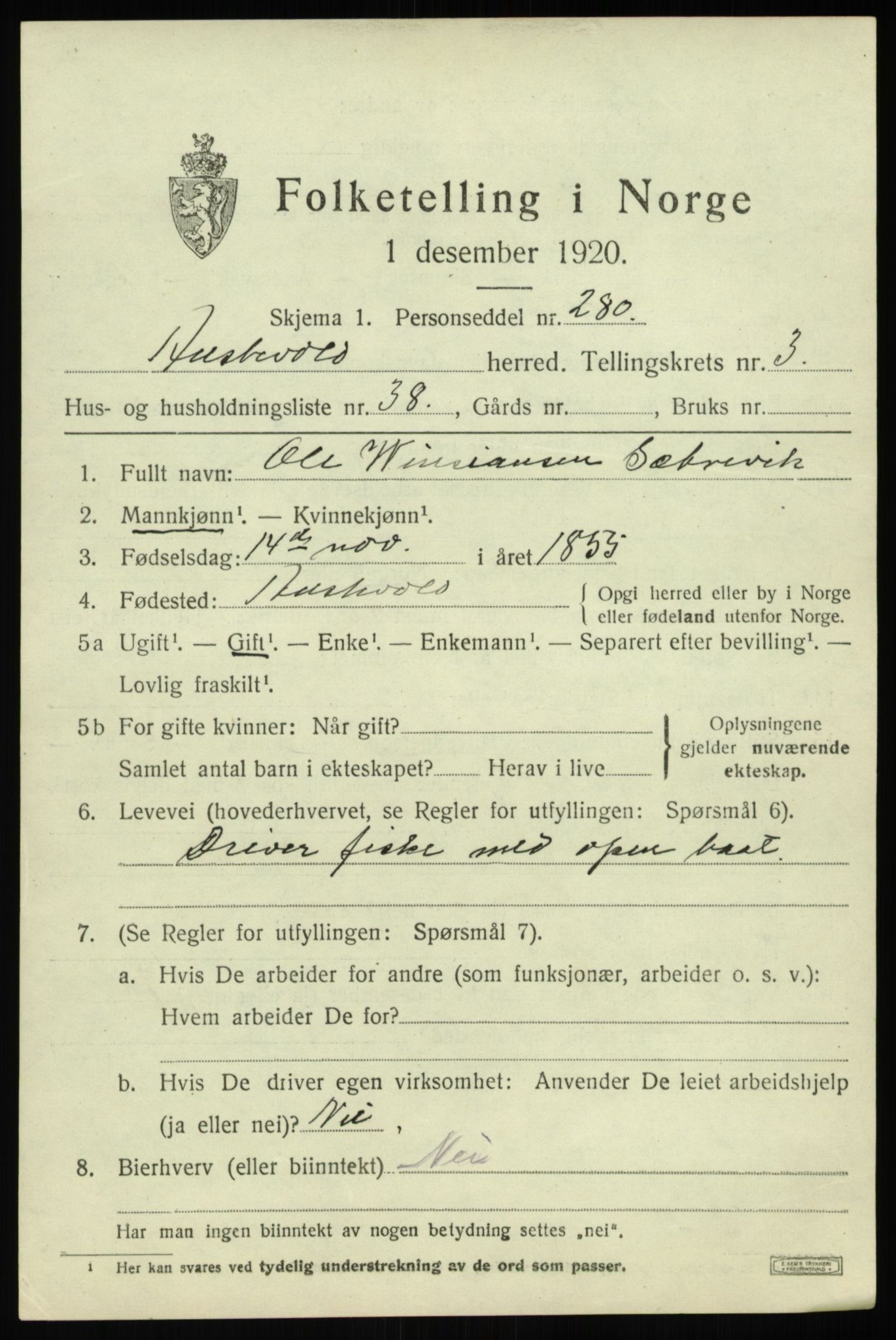 SAB, 1920 census for Austevoll, 1920, p. 2652