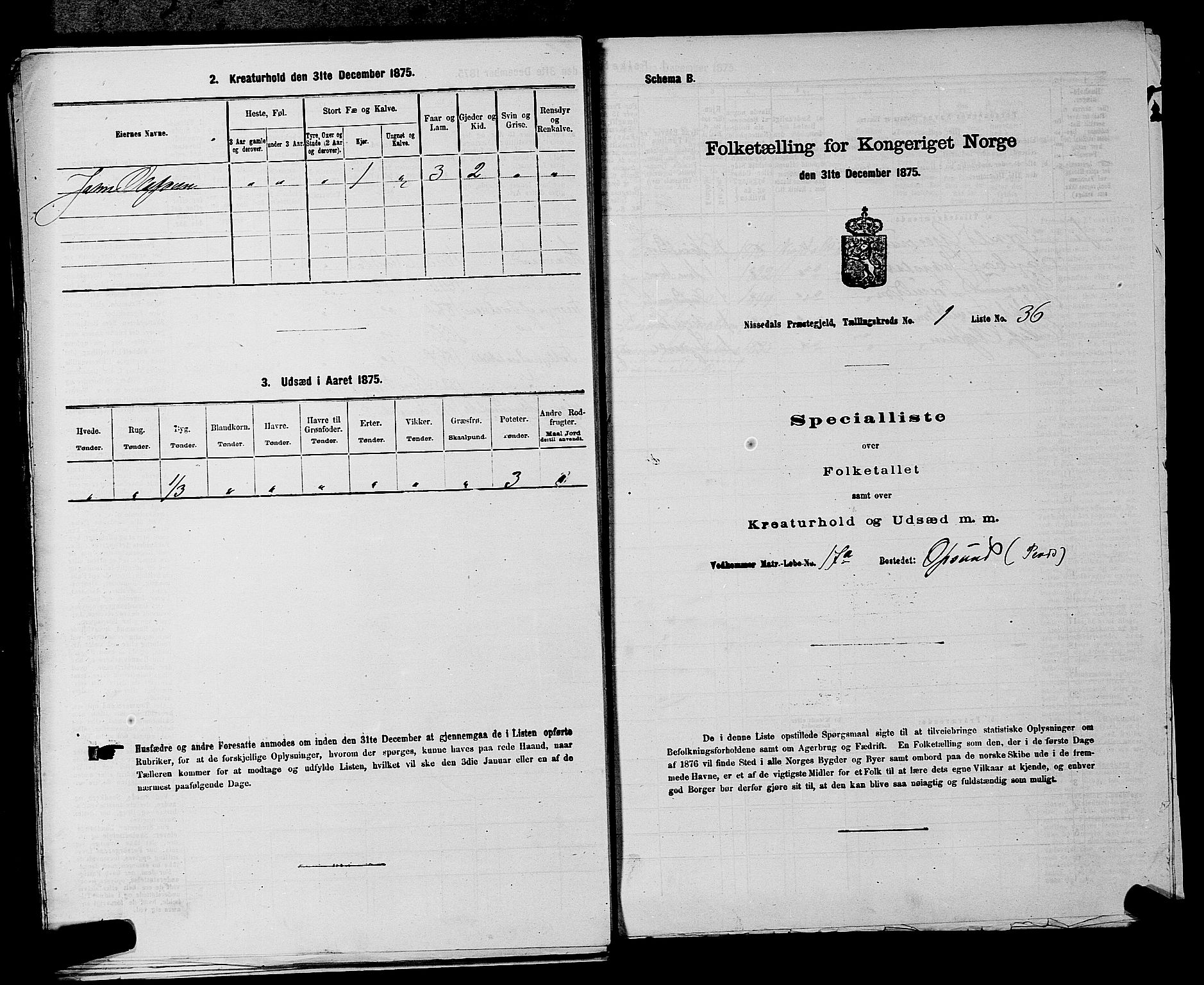 SAKO, 1875 census for 0830P Nissedal, 1875, p. 105