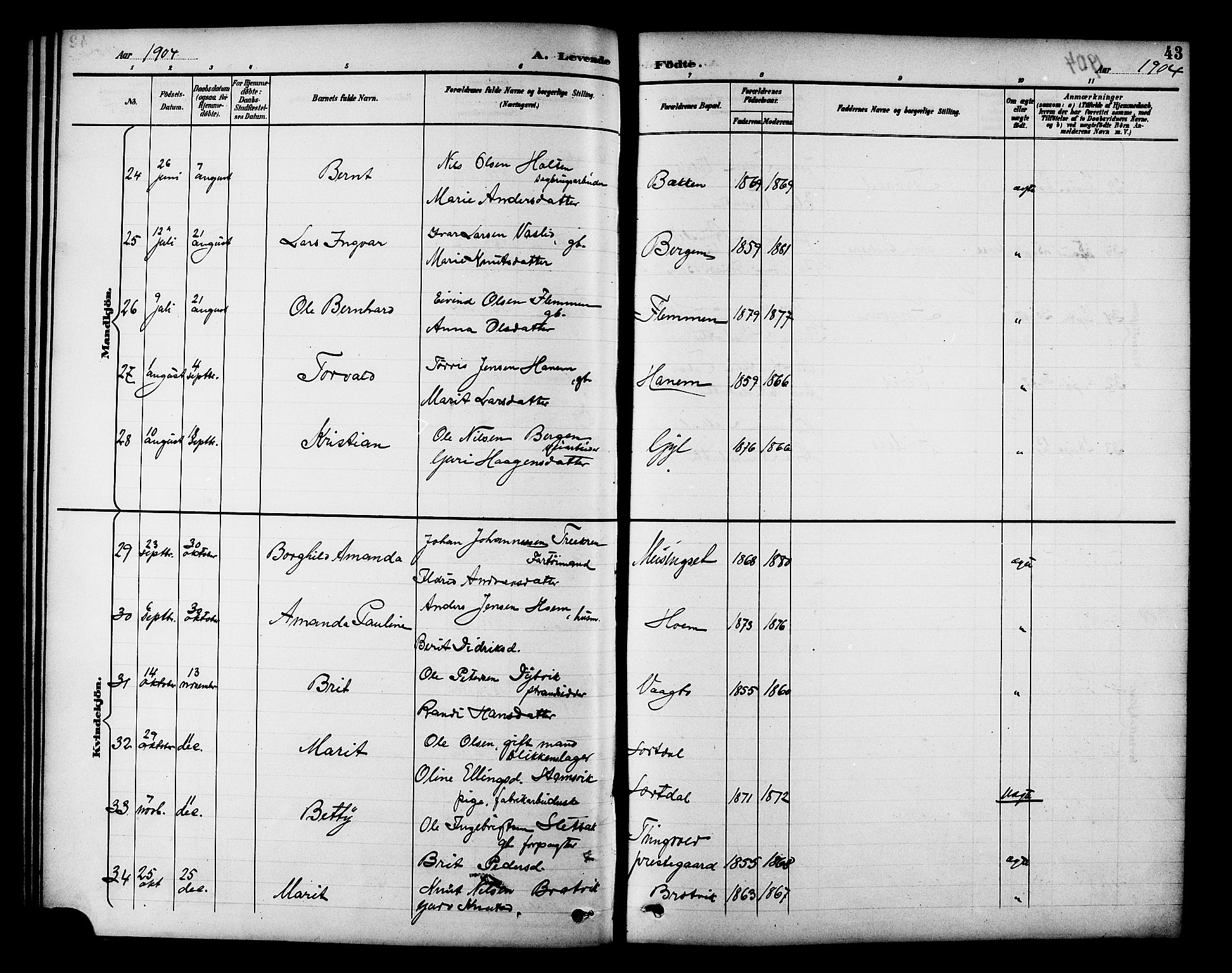 Ministerialprotokoller, klokkerbøker og fødselsregistre - Møre og Romsdal, AV/SAT-A-1454/586/L0992: Parish register (copy) no. 586C03, 1892-1909, p. 43