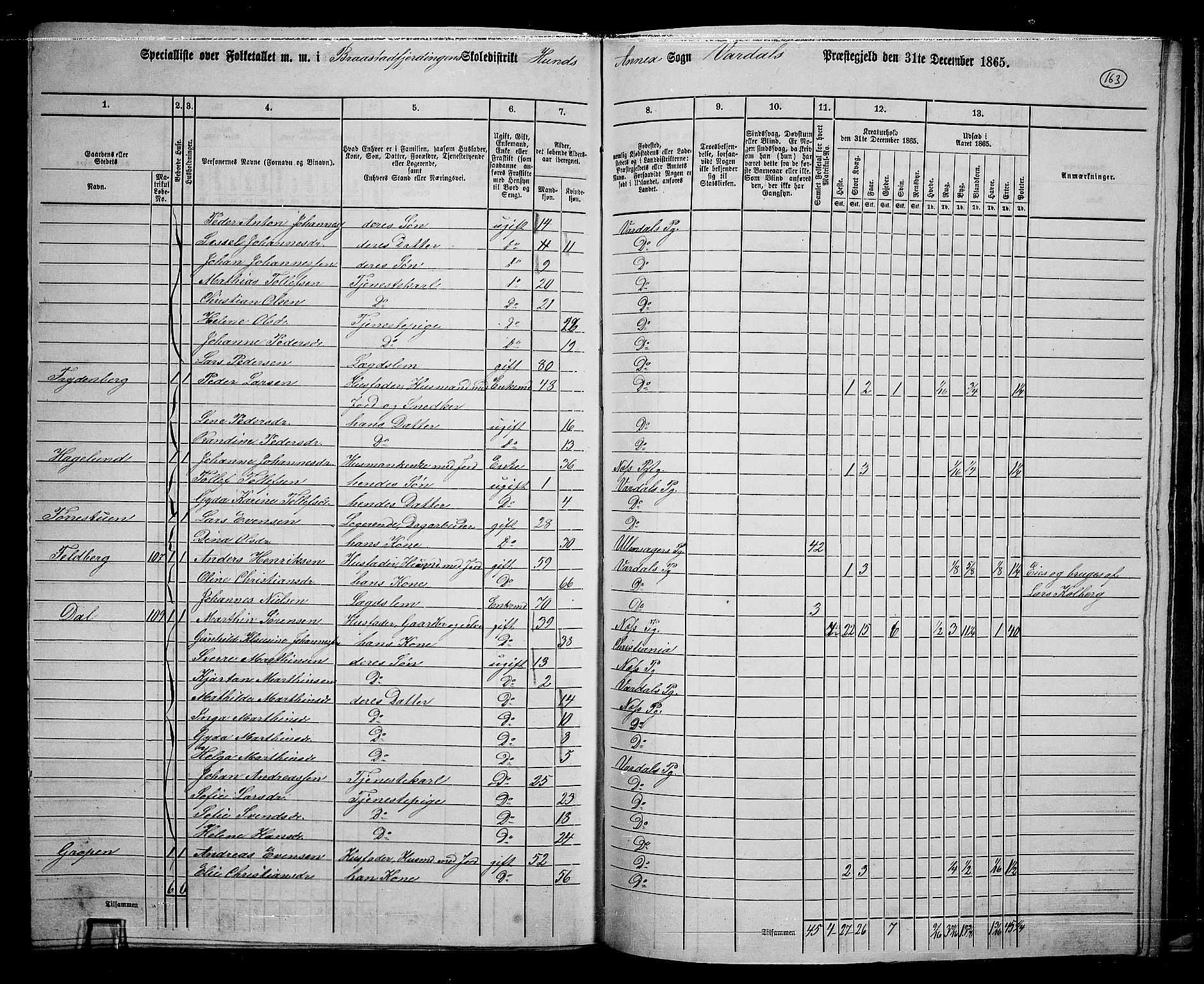 RA, 1865 census for Vardal/Vardal og Hunn, 1865, p. 142