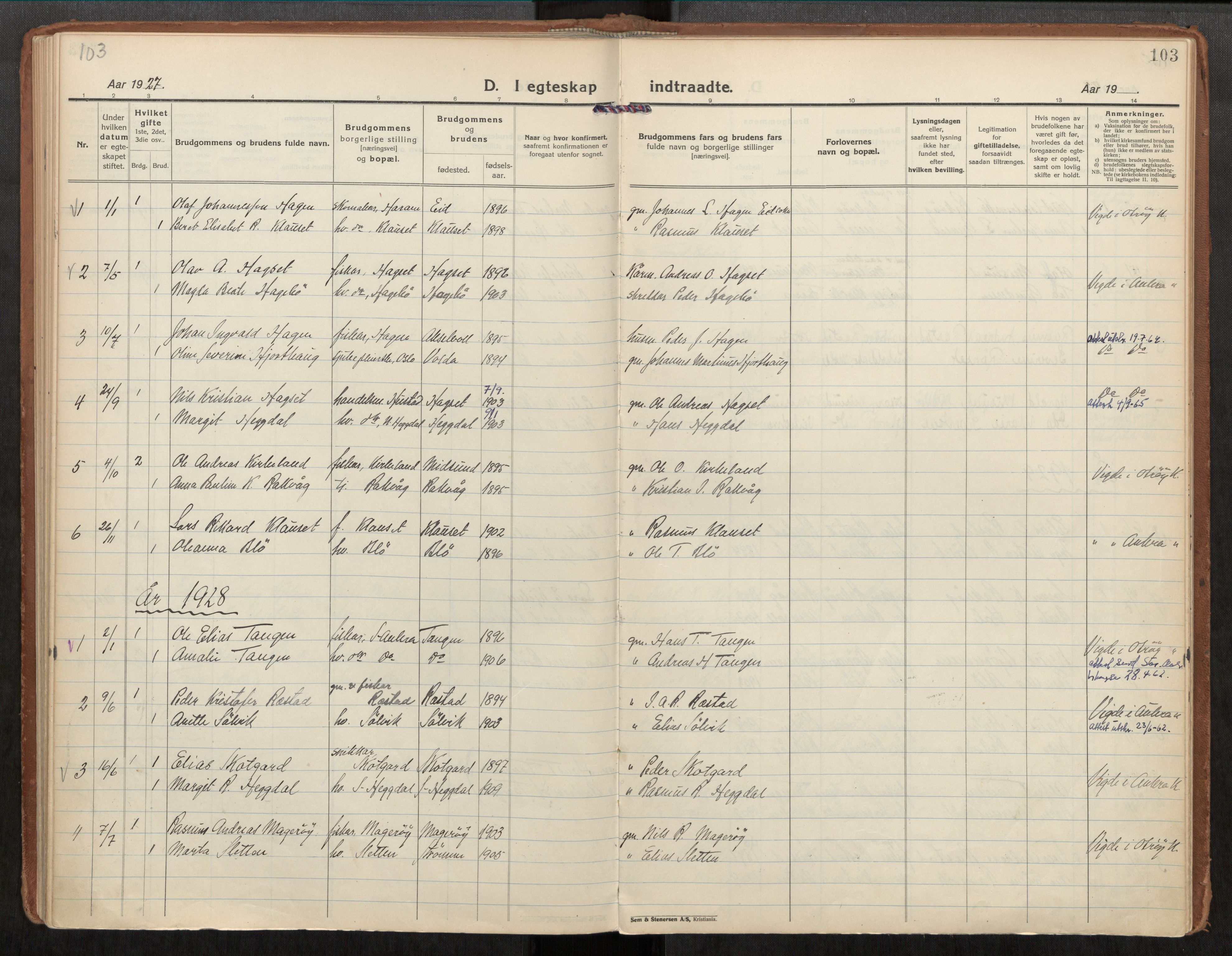 Ministerialprotokoller, klokkerbøker og fødselsregistre - Møre og Romsdal, AV/SAT-A-1454/563/L0741: Parish register (official) no. 563A03, 1924-1945, p. 103