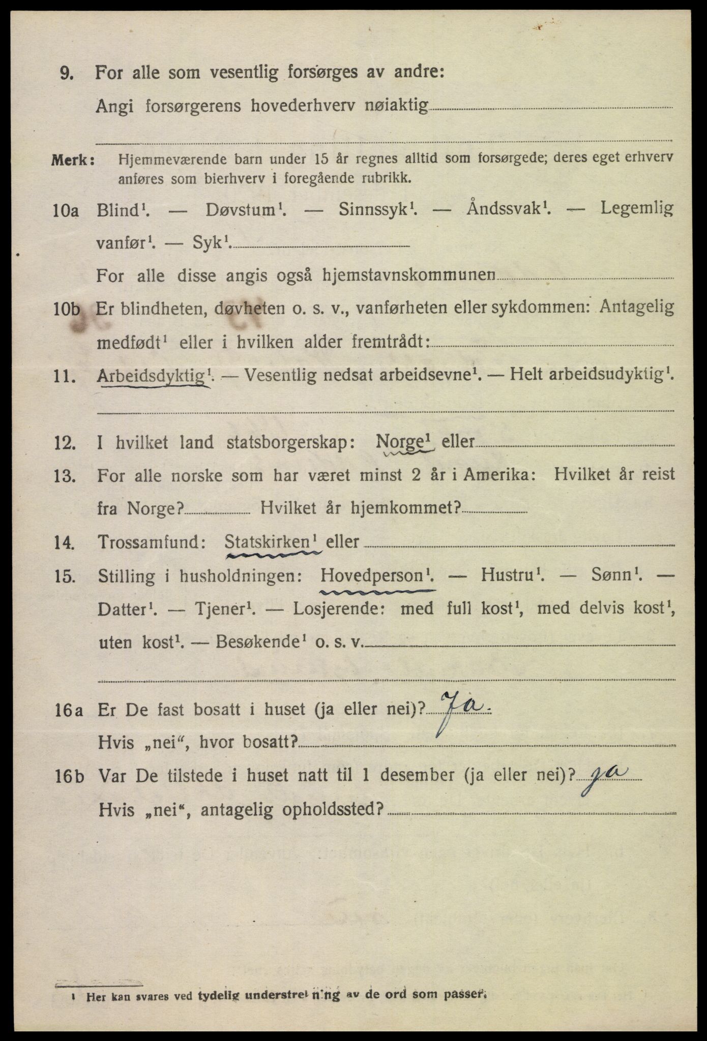 SAK, 1920 census for Oddernes, 1920, p. 9654
