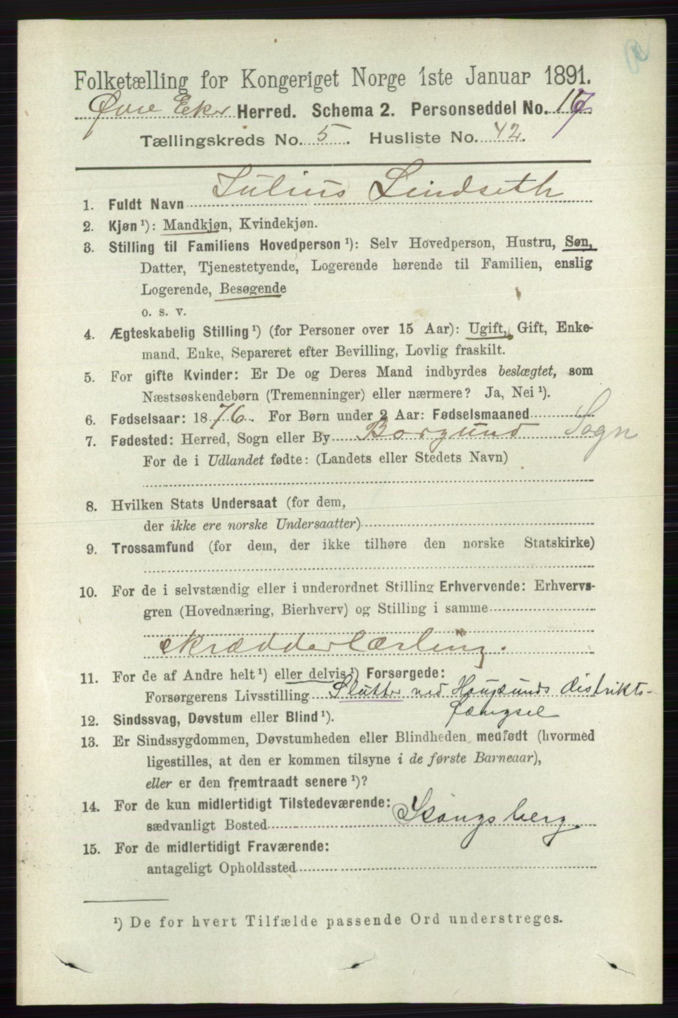 RA, 1891 census for 0624 Øvre Eiker, 1891, p. 2103