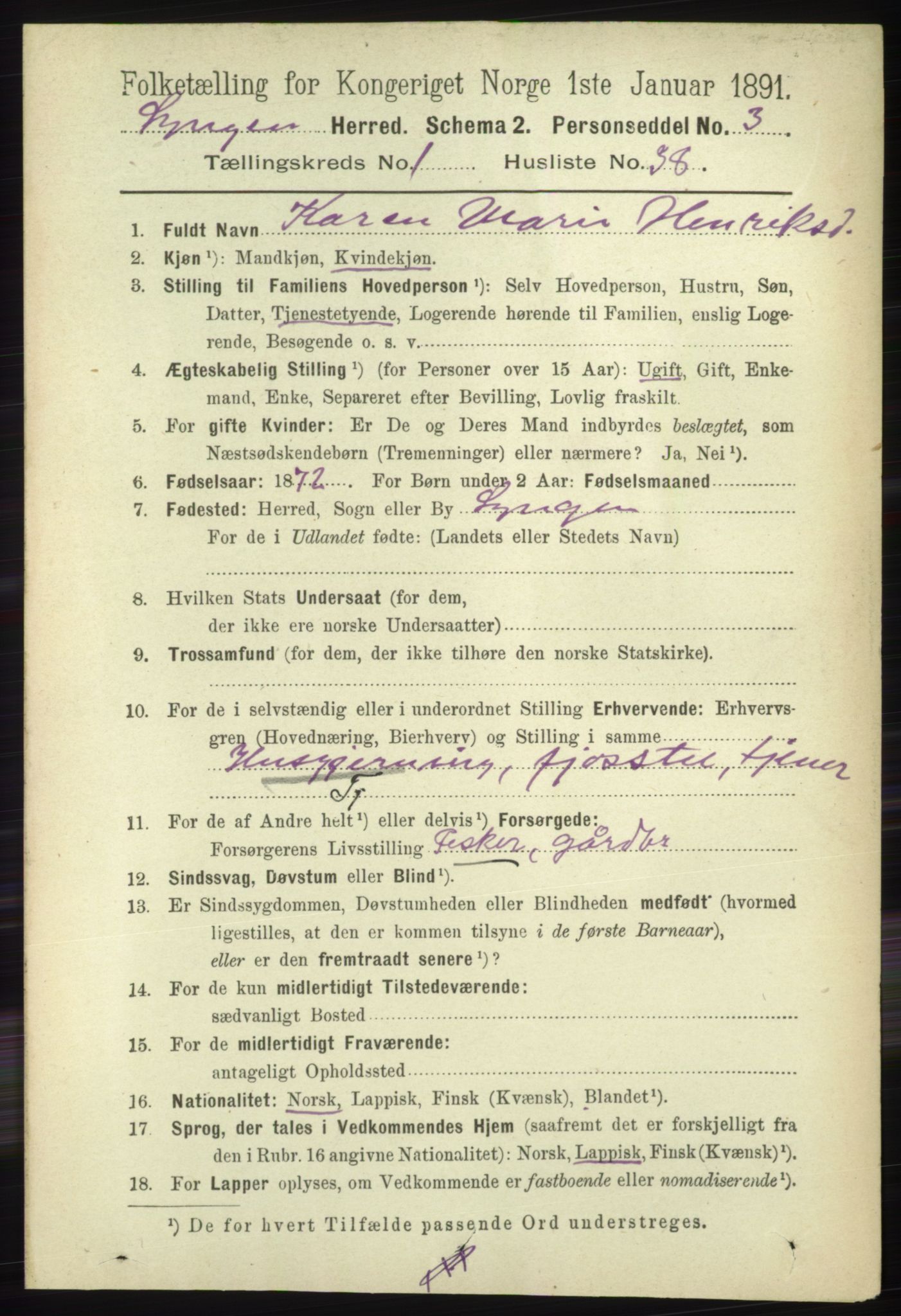 RA, 1891 census for 1938 Lyngen, 1891, p. 531