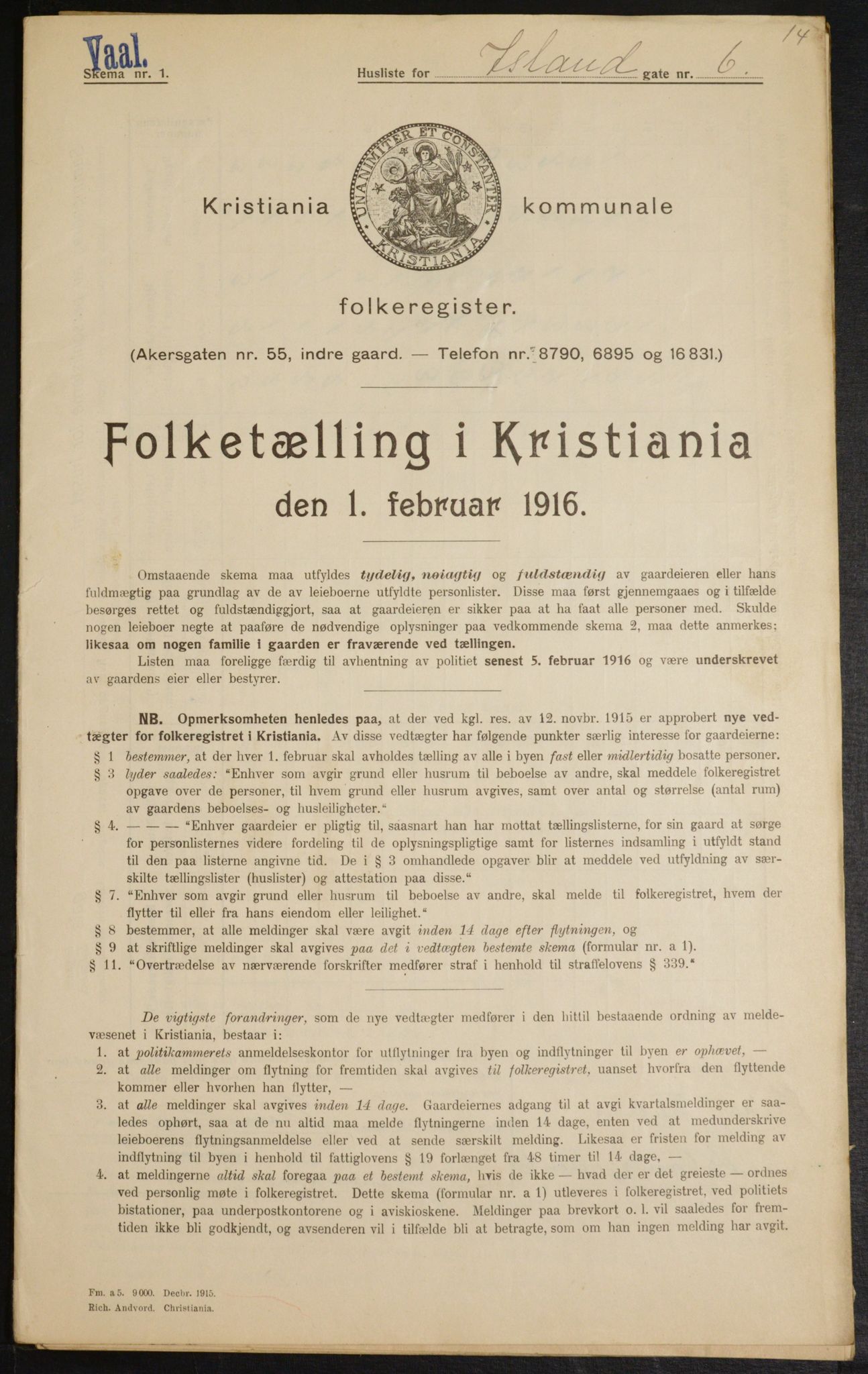 OBA, Municipal Census 1916 for Kristiania, 1916, p. 45458