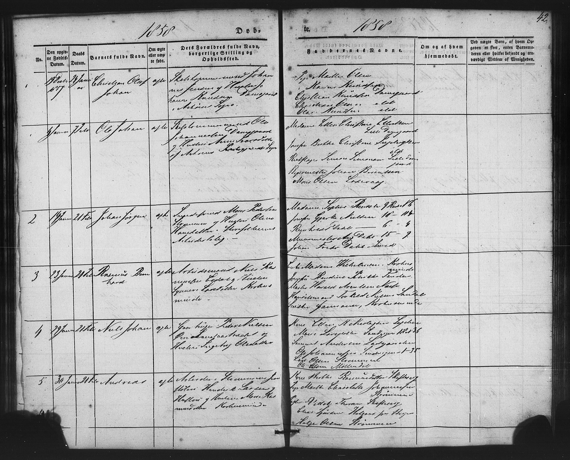 St. Jørgens hospital og Årstad sokneprestembete, AV/SAB-A-99934: Parish register (copy) no. A 2, 1843-1863, p. 42