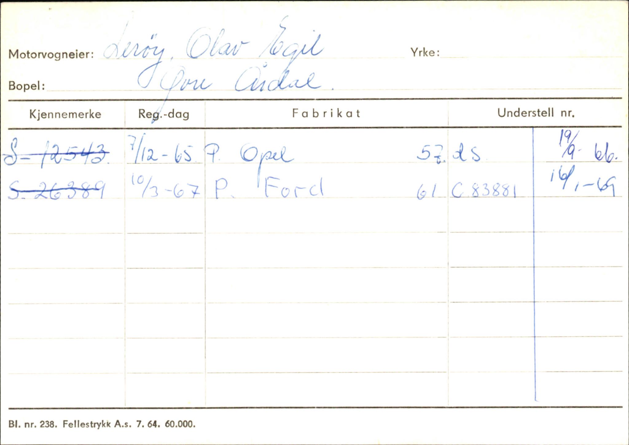 Statens vegvesen, Sogn og Fjordane vegkontor, AV/SAB-A-5301/4/F/L0145: Registerkort Vågsøy S-Å. Årdal I-P, 1945-1975, p. 1413