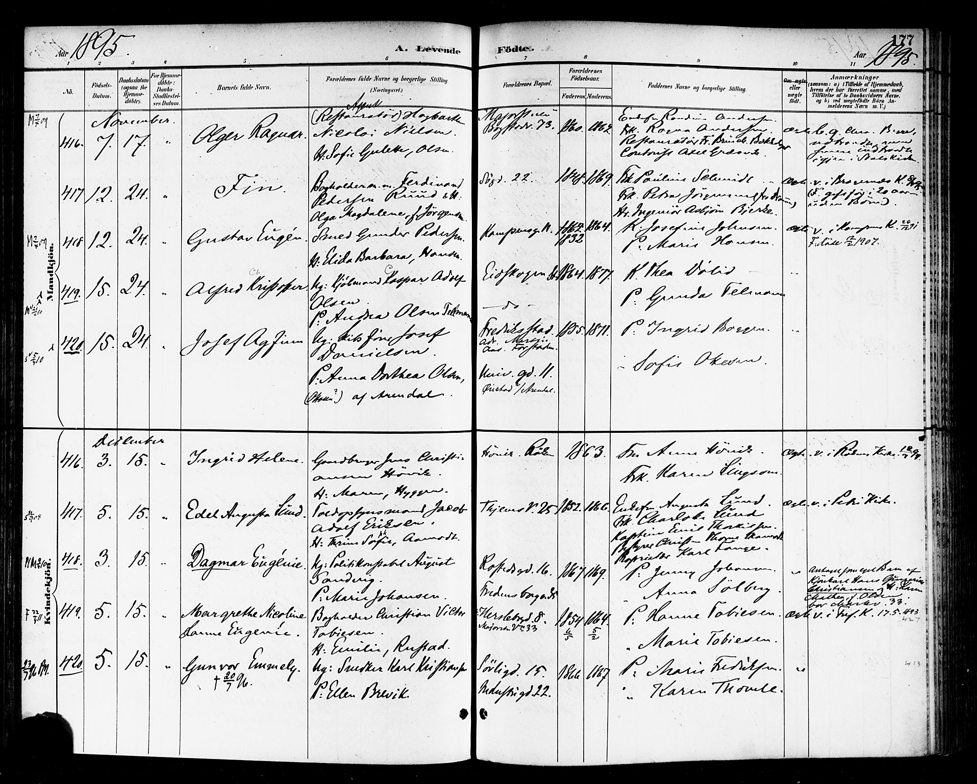 Rikshospitalet prestekontor Kirkebøker, SAO/A-10309b/F/L0009: Parish register (official) no. 9, 1894-1897, p. 177