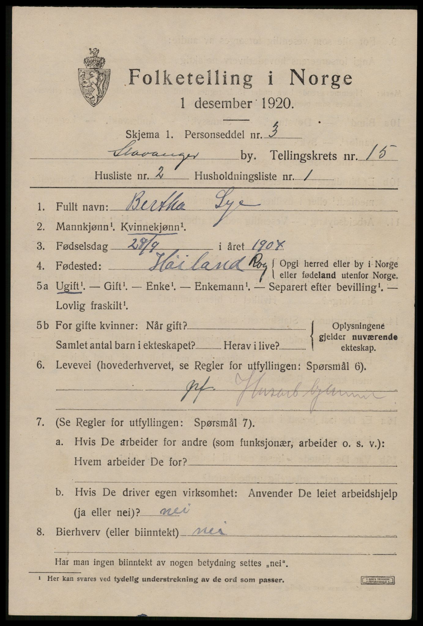 SAST, 1920 census for Stavanger, 1920, p. 61446