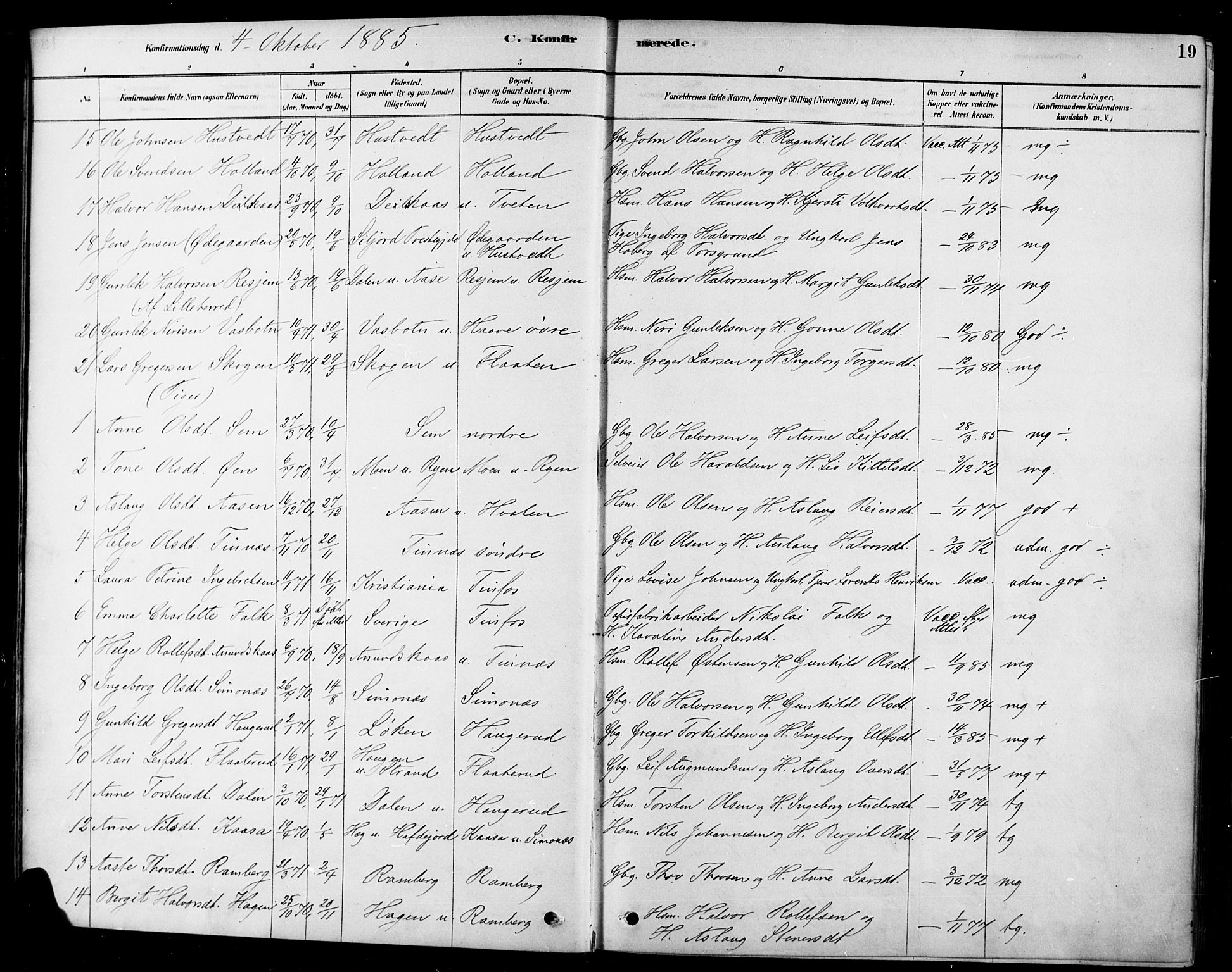 Heddal kirkebøker, SAKO/A-268/F/Fa/L0009: Parish register (official) no. I 9, 1878-1903, p. 19