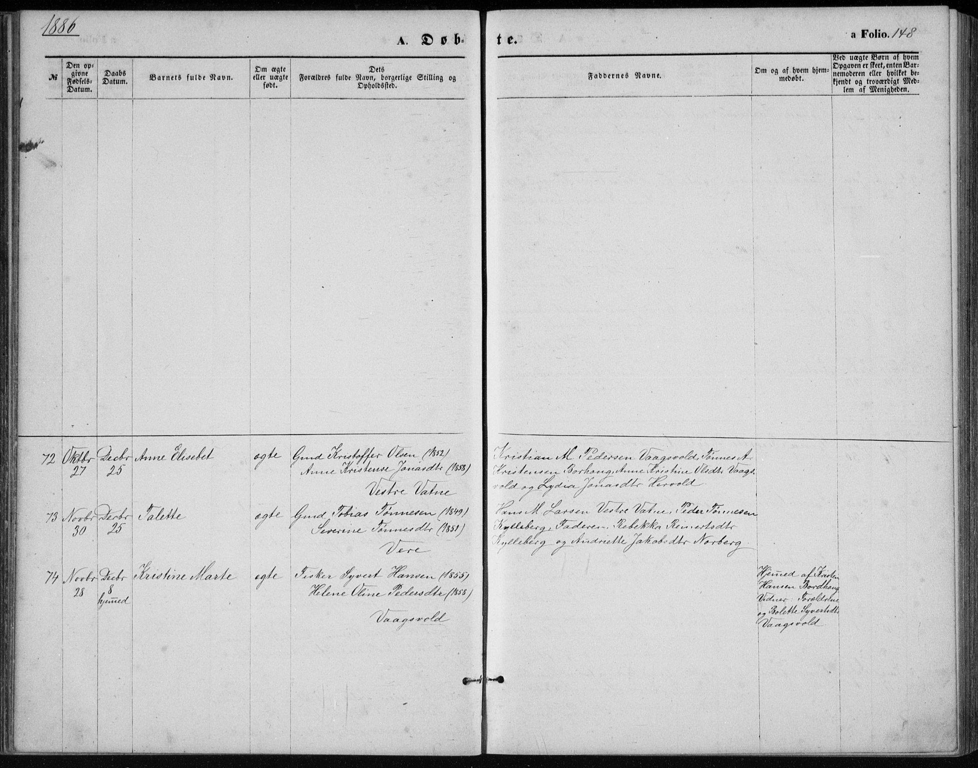 Lista sokneprestkontor, SAK/1111-0027/F/Fb/L0004: Parish register (copy) no. B 4, 1877-1891, p. 148