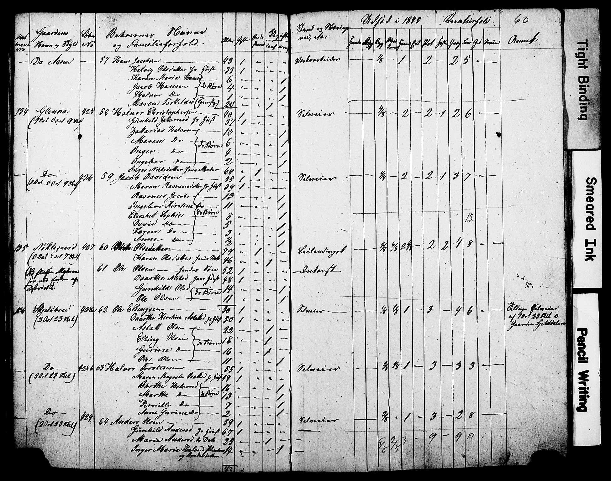 , Census 1845 for Gjerpen, 1845, p. 60