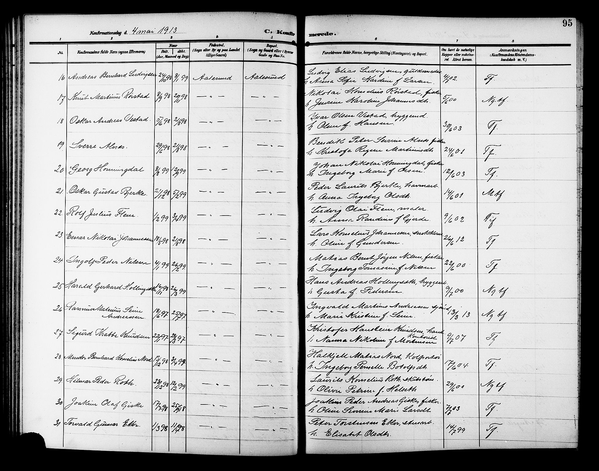 Ministerialprotokoller, klokkerbøker og fødselsregistre - Møre og Romsdal, AV/SAT-A-1454/529/L0470: Parish register (copy) no. 529C07, 1907-1917, p. 95