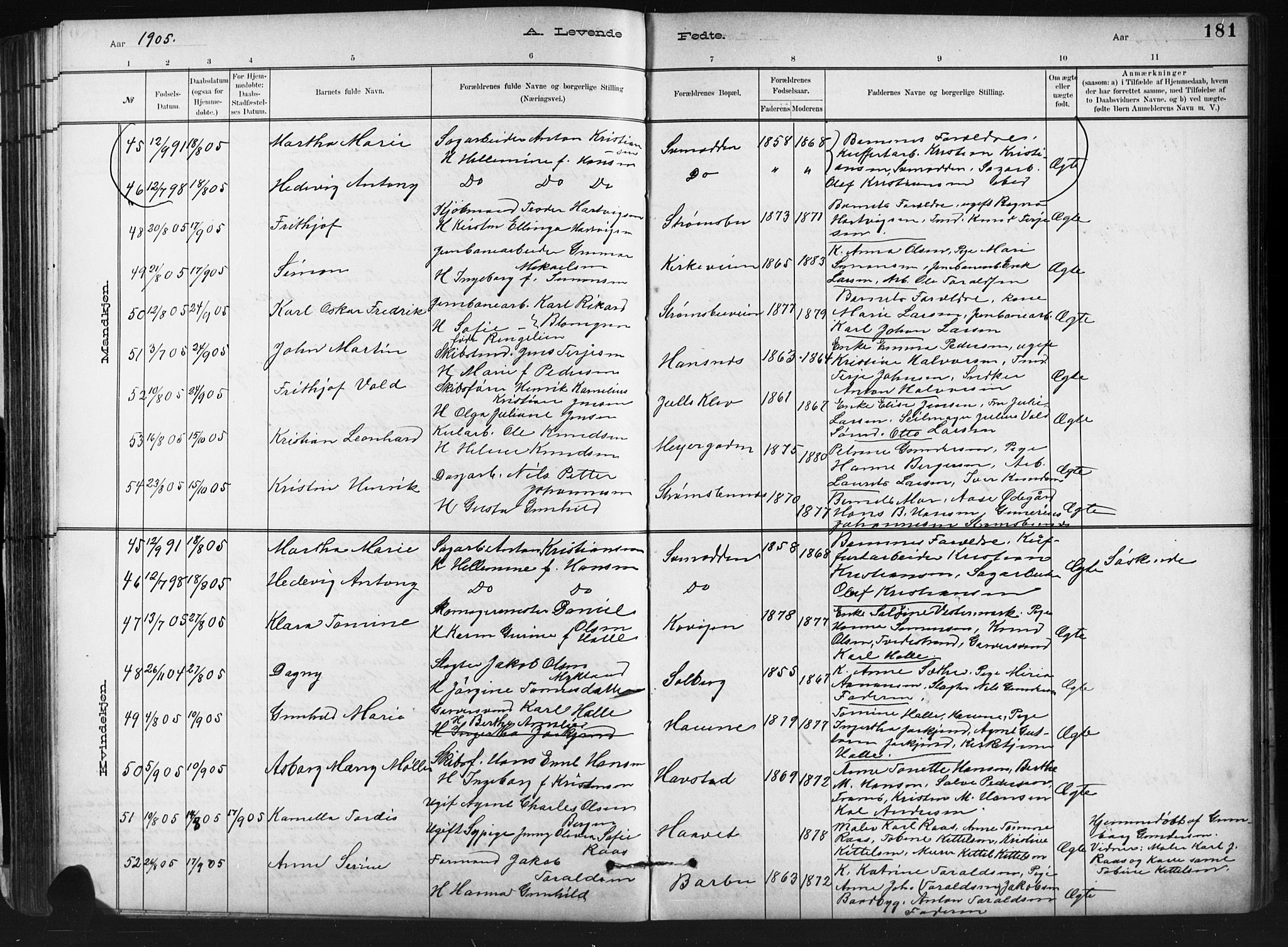 Barbu sokneprestkontor, SAK/1111-0003/F/Fb/L0002: Parish register (copy) no. B 2, 1890-1922, p. 181