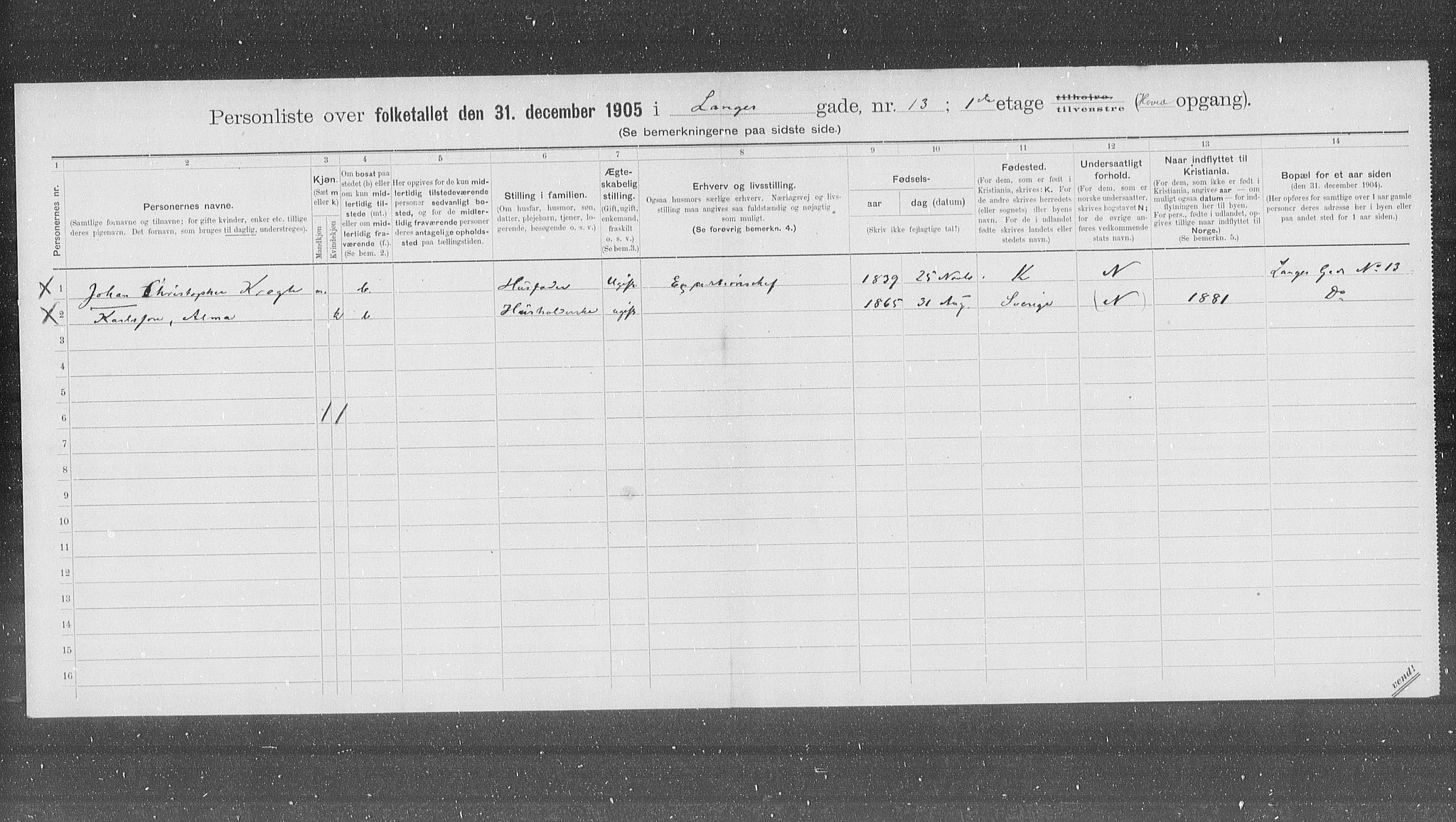 OBA, Municipal Census 1905 for Kristiania, 1905, p. 29595