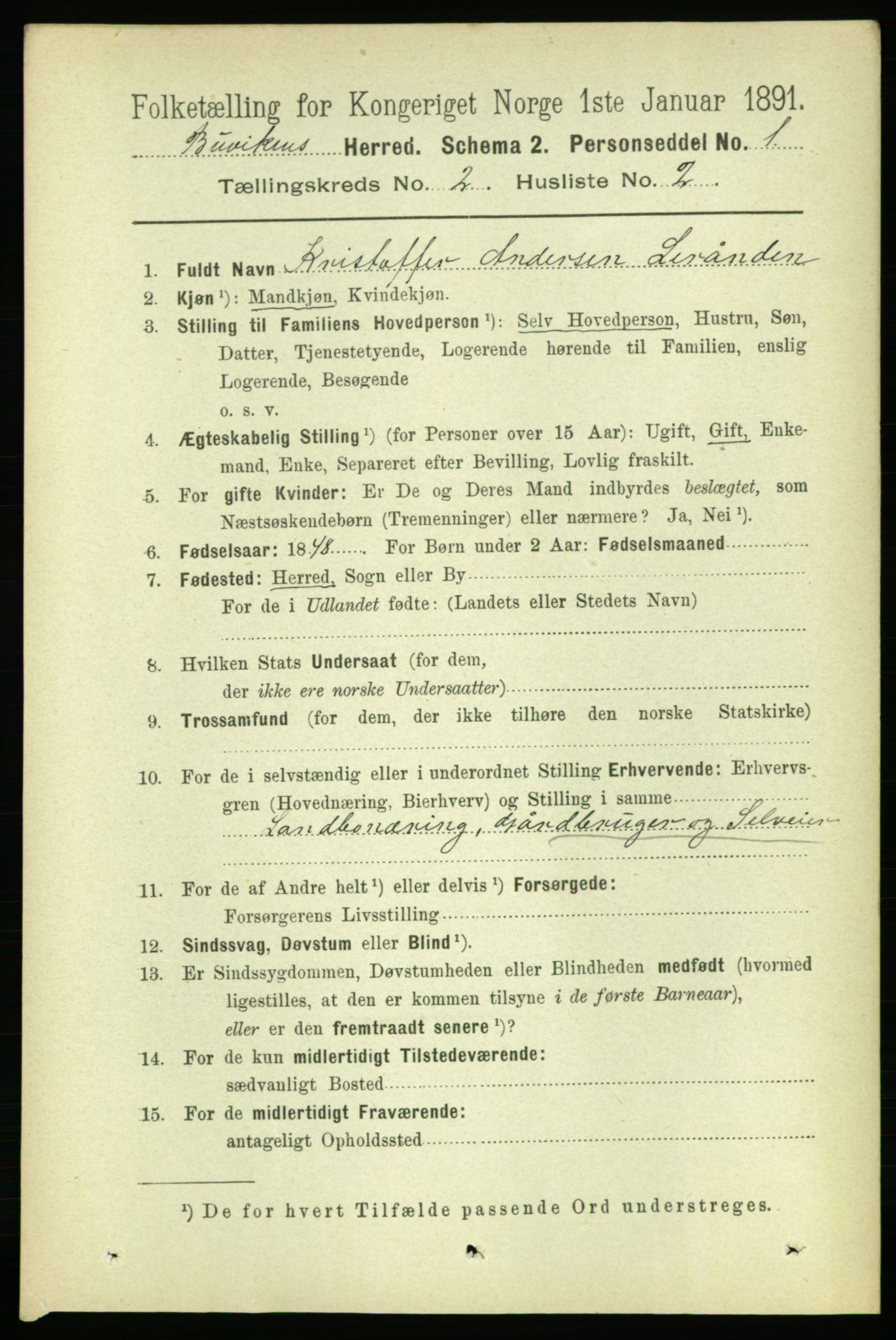 RA, 1891 census for 1656 Buvik, 1891, p. 616