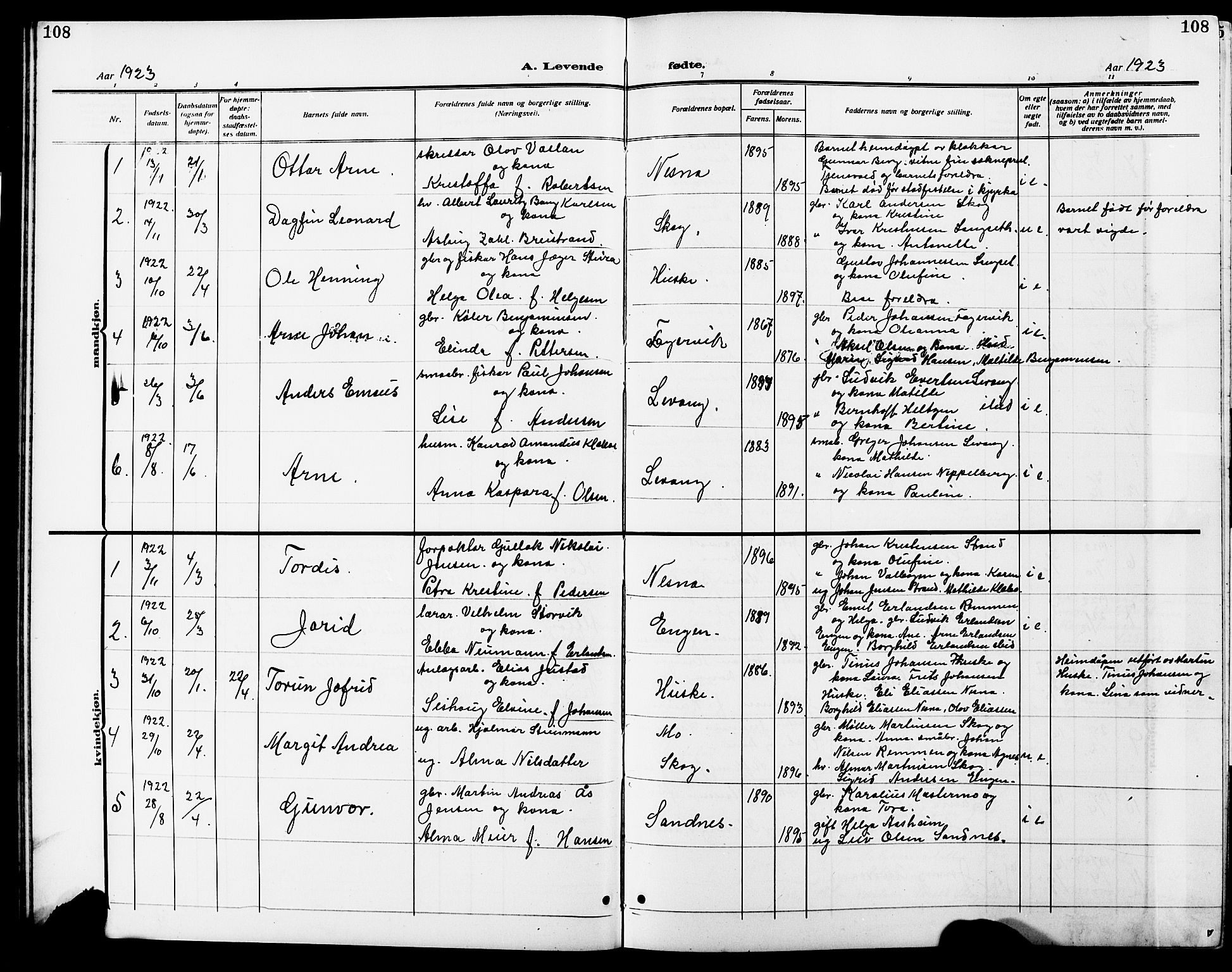 Ministerialprotokoller, klokkerbøker og fødselsregistre - Nordland, AV/SAT-A-1459/838/L0560: Parish register (copy) no. 838C07, 1910-1928, p. 108