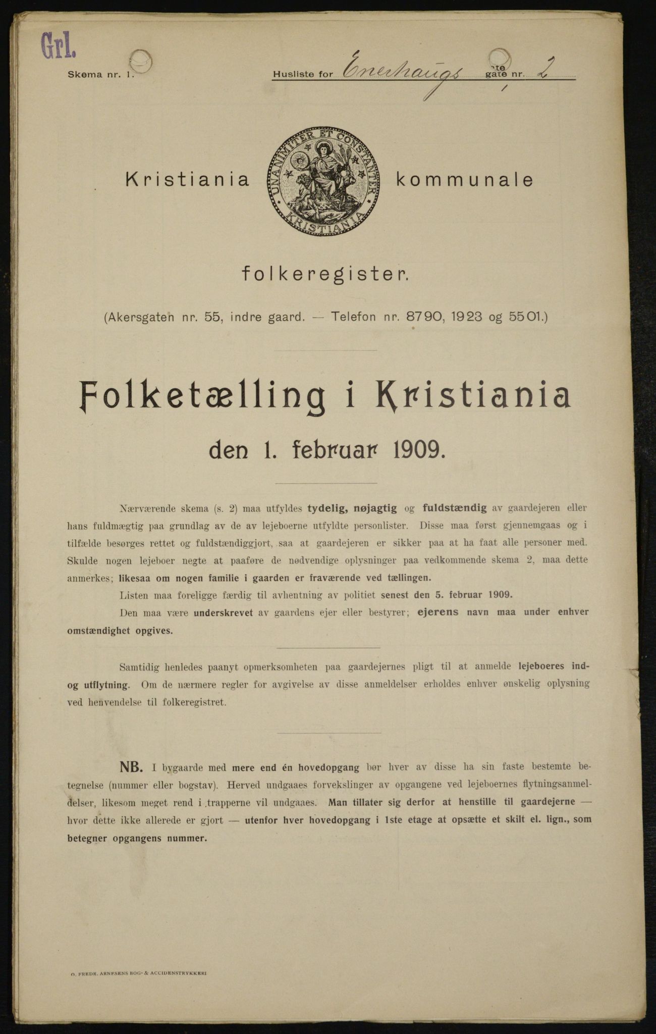 OBA, Municipal Census 1909 for Kristiania, 1909, p. 19407