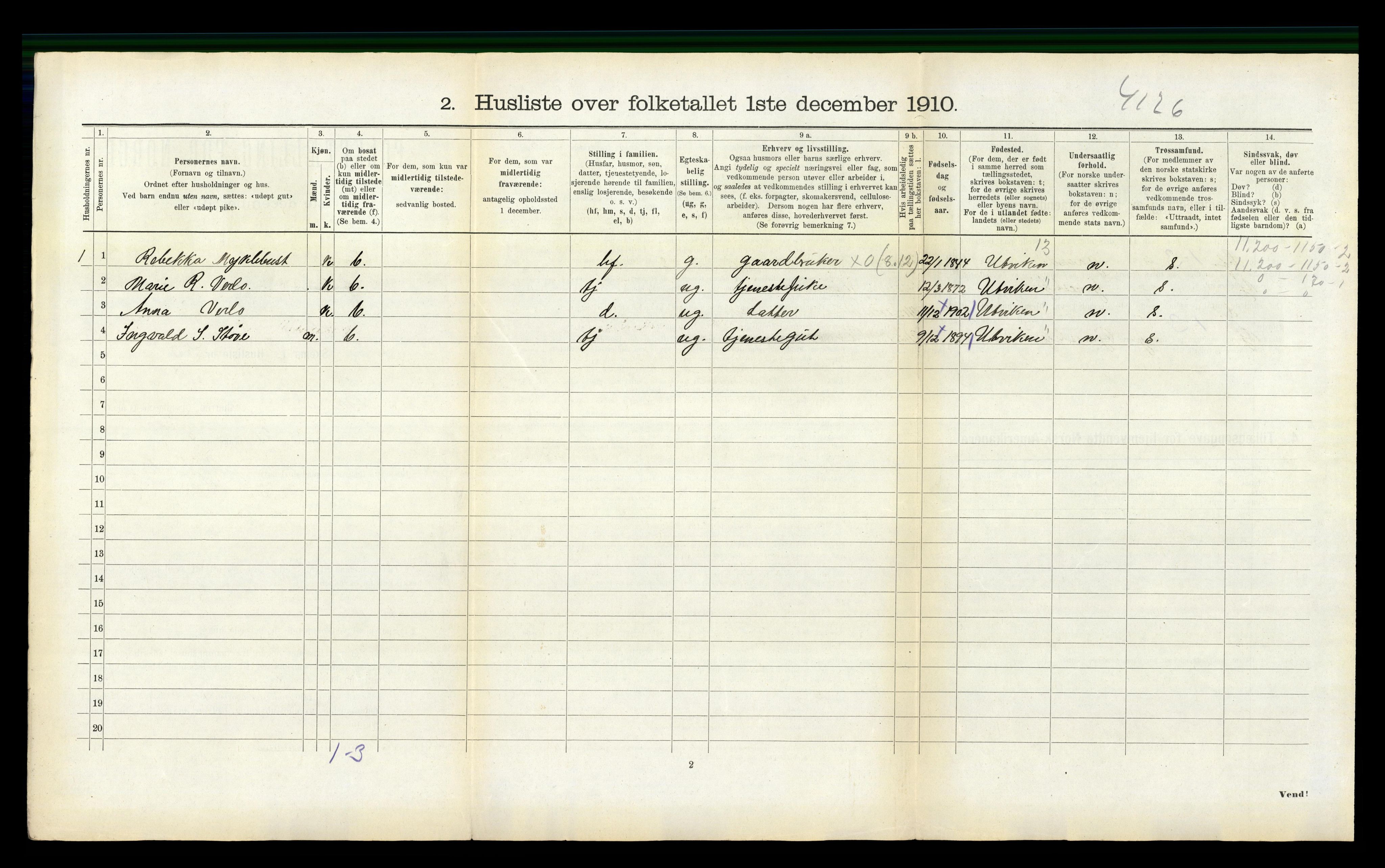 RA, 1910 census for Breim, 1910, p. 399