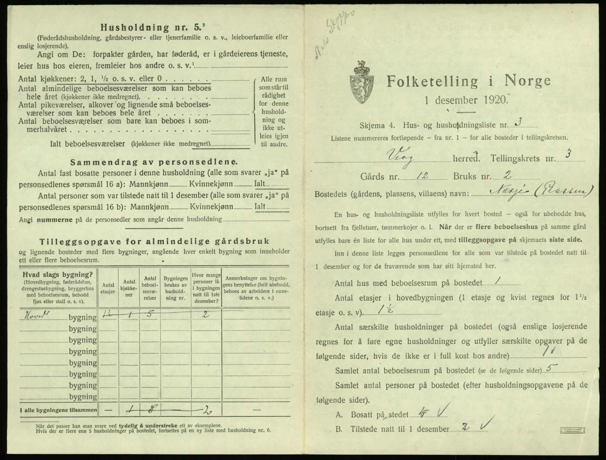 SAT, 1920 census for Veøy, 1920, p. 177