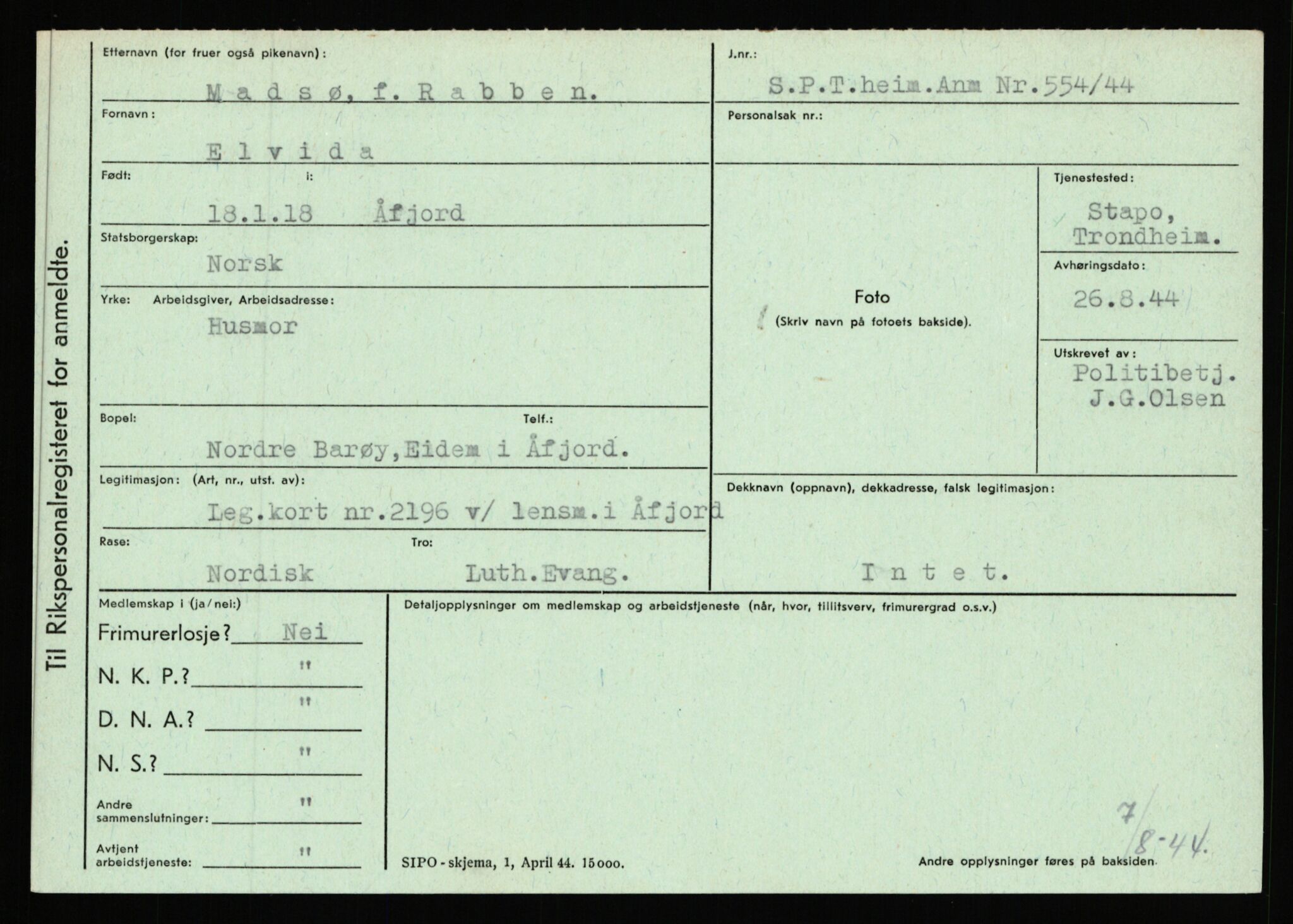 Statspolitiet - Hovedkontoret / Osloavdelingen, AV/RA-S-1329/C/Ca/L0010: Lind - Moksnes, 1943-1945, p. 2449