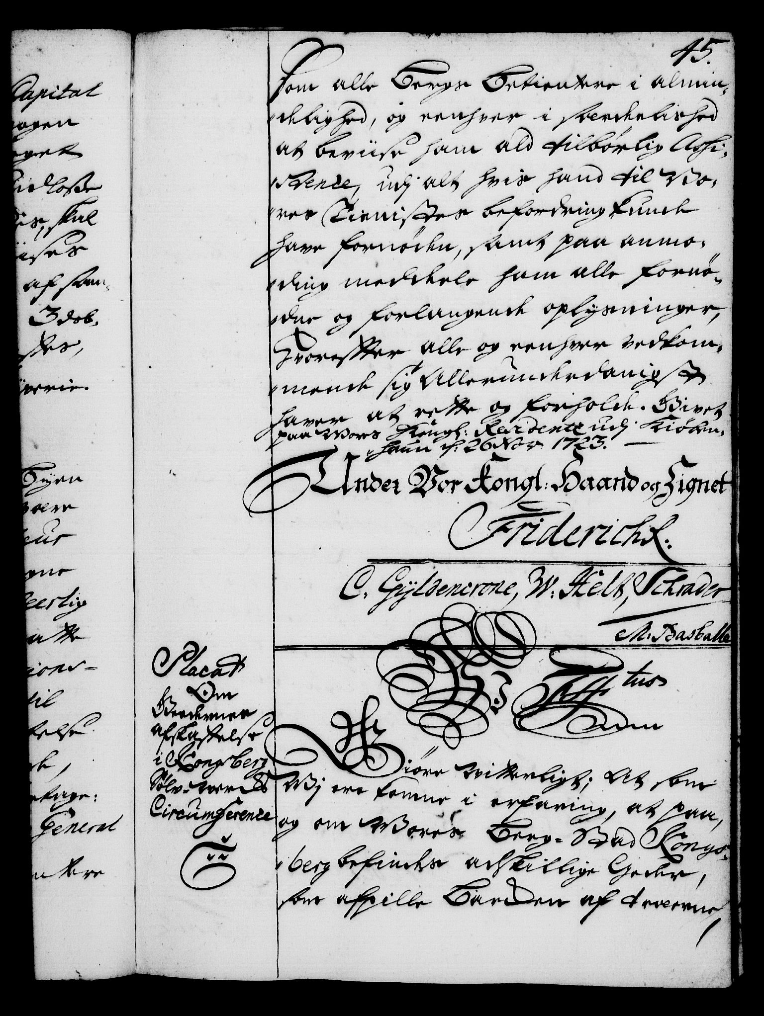 Rentekammeret, Kammerkanselliet, RA/EA-3111/G/Gg/Gga/L0002: Norsk ekspedisjonsprotokoll med register (merket RK 53.2), 1723-1727, p. 45