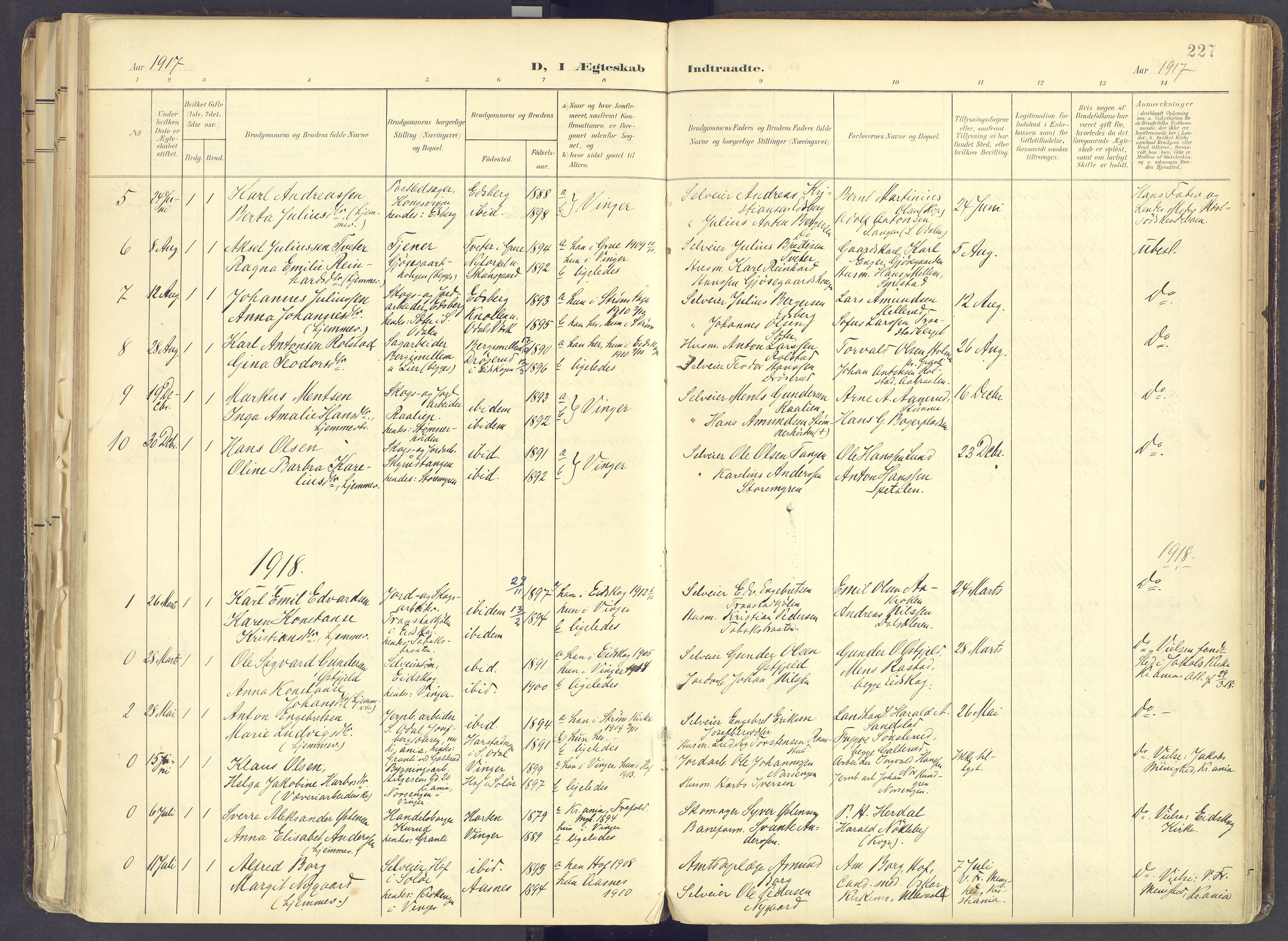 Vinger prestekontor, AV/SAH-PREST-024/H/Ha/Haa/L0017: Parish register (official) no. 17, 1901-1927, p. 227