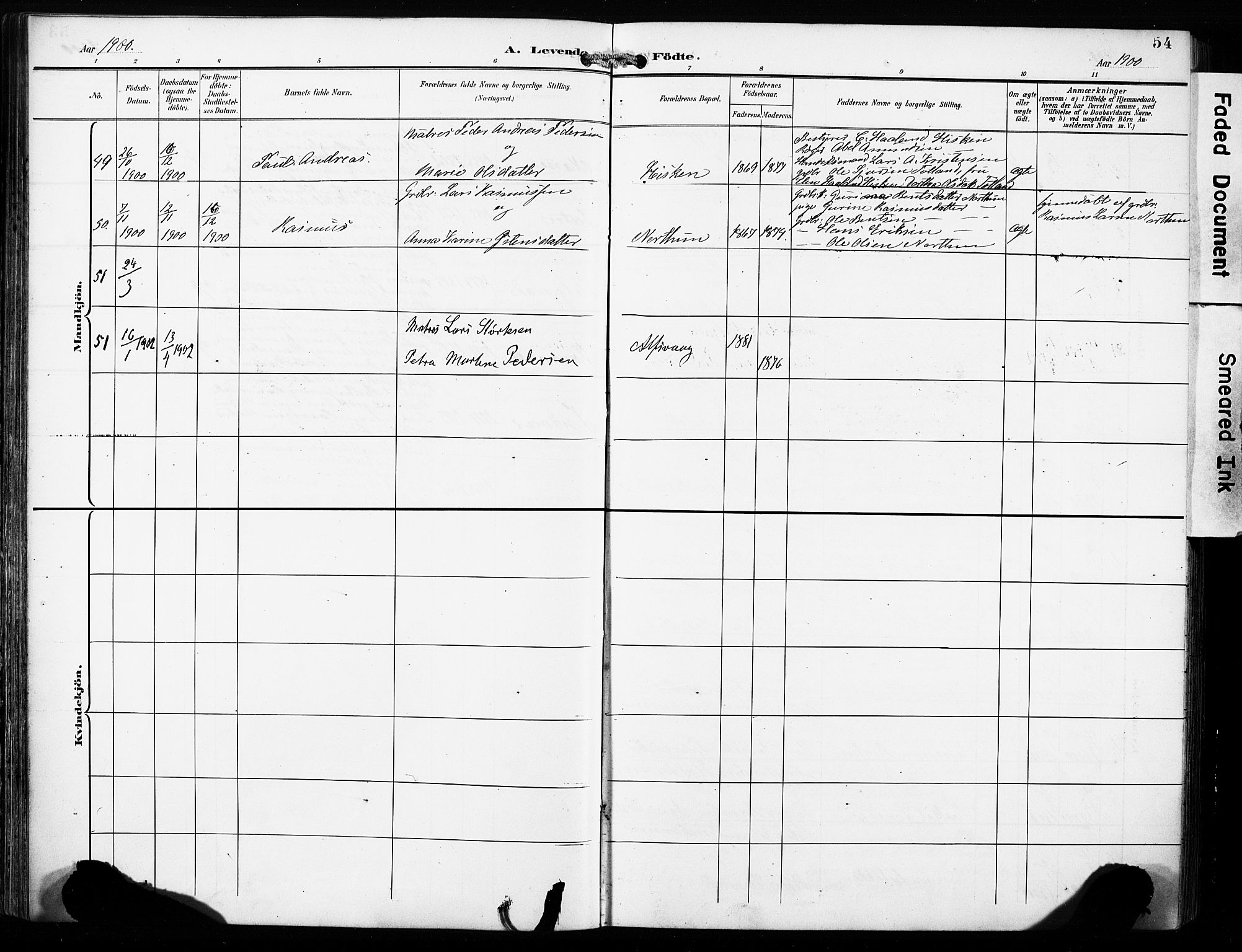 Finnås sokneprestembete, AV/SAB-A-99925/H/Ha/Haa/Haac/L0002: Parish register (official) no. C 2, 1895-1904, p. 54