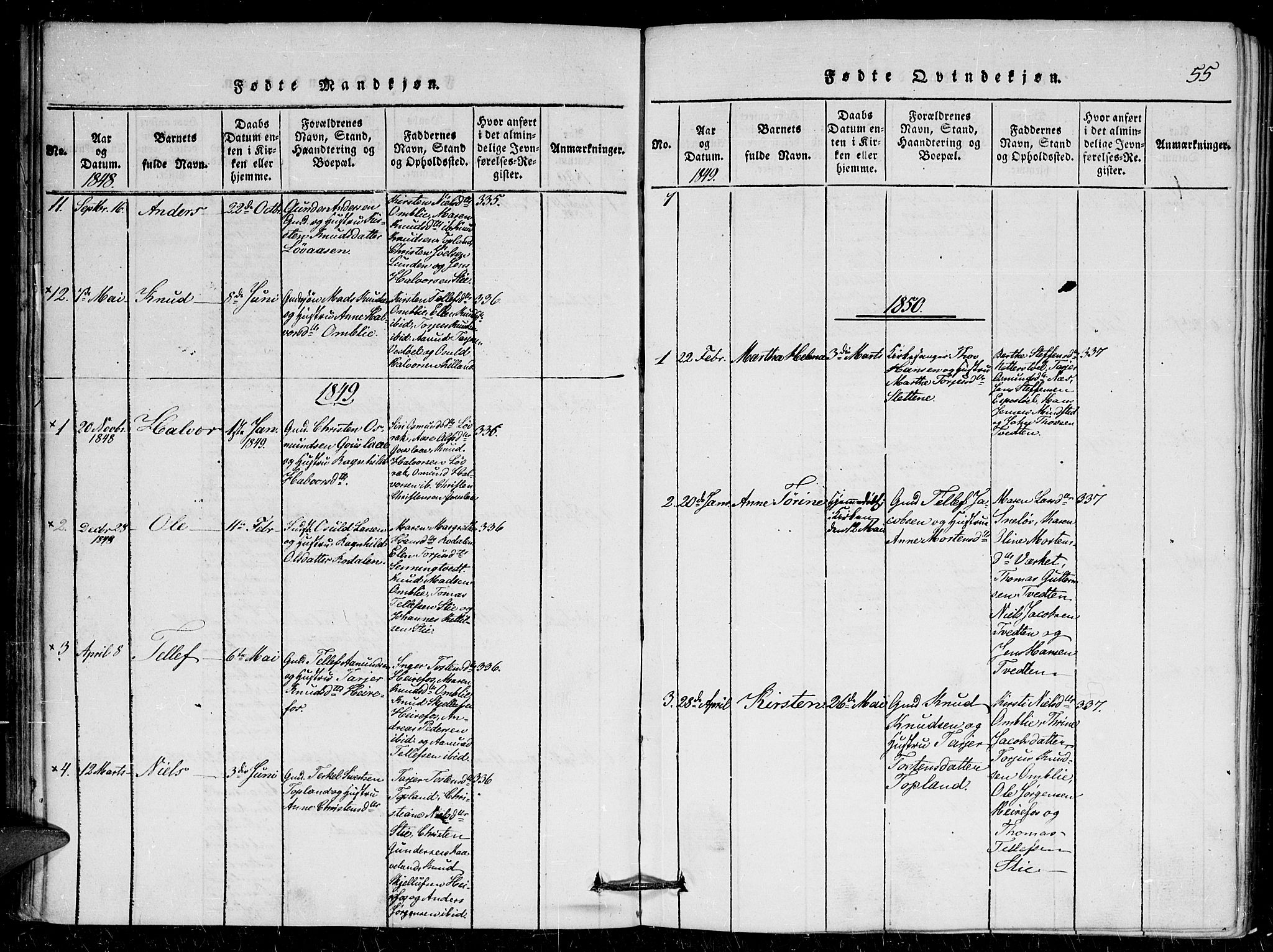 Herefoss sokneprestkontor, AV/SAK-1111-0019/F/Fa/Faa/L0001: Parish register (official) no. A 1, 1816-1860, p. 55