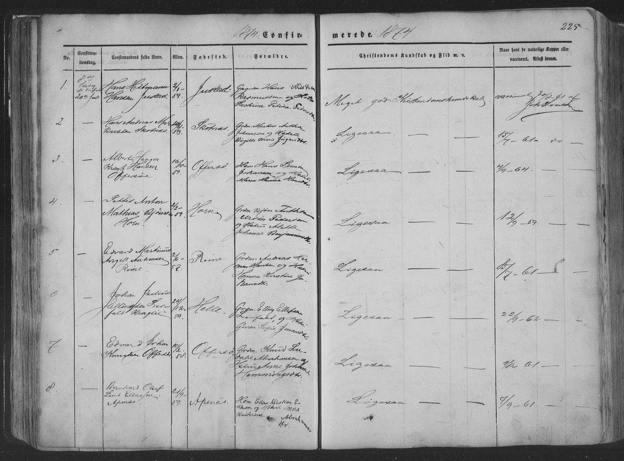 Ministerialprotokoller, klokkerbøker og fødselsregistre - Nordland, AV/SAT-A-1459/881/L1165: Parish register (copy) no. 881C02, 1854-1876, p. 225