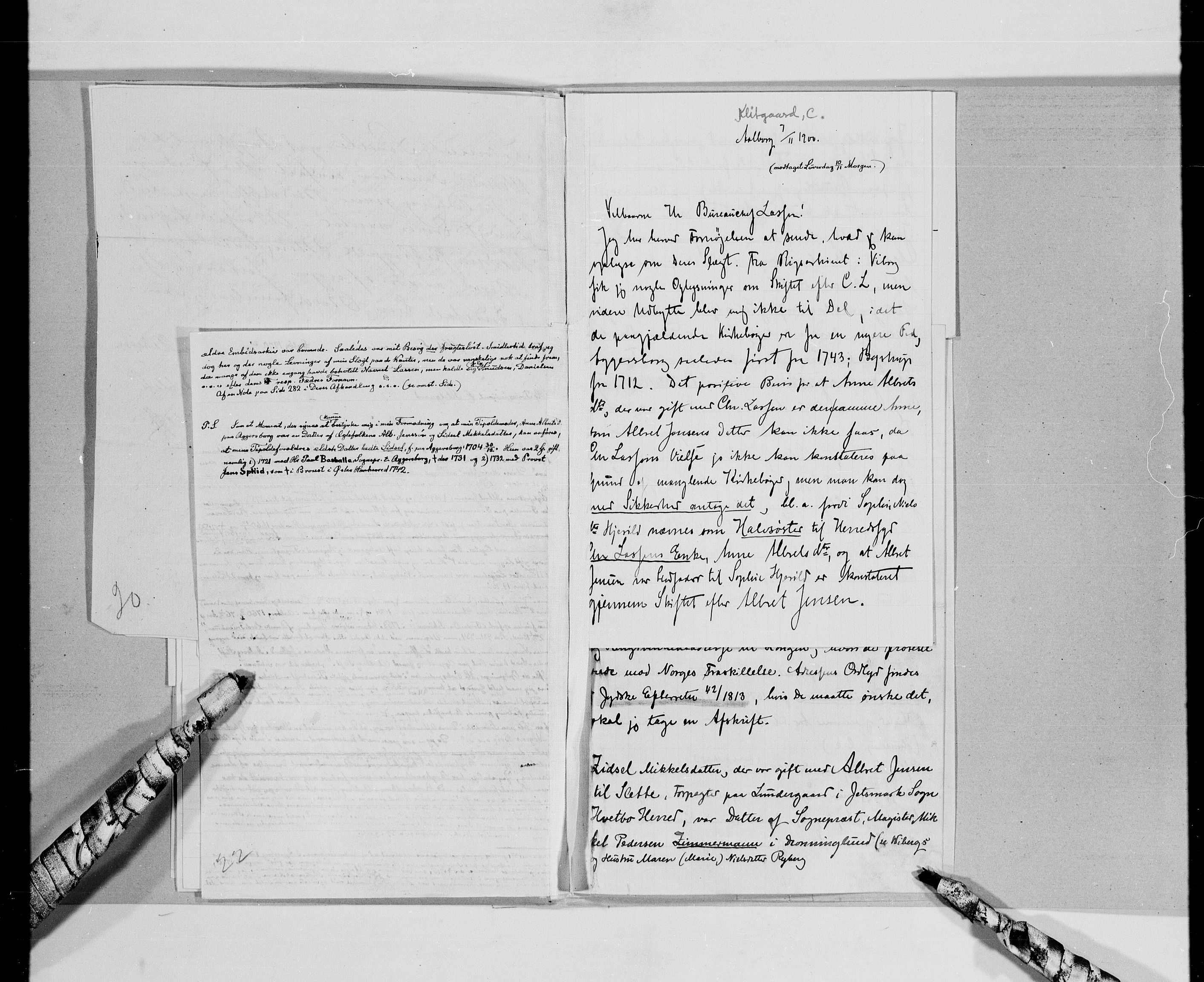 Lassens samlinger, AV/RA-PA-0051/G/L0099: Alfabetisk ordnede brev til Wilhelm Lassen: Keyser - Nissen, 1815-1907, p. 30