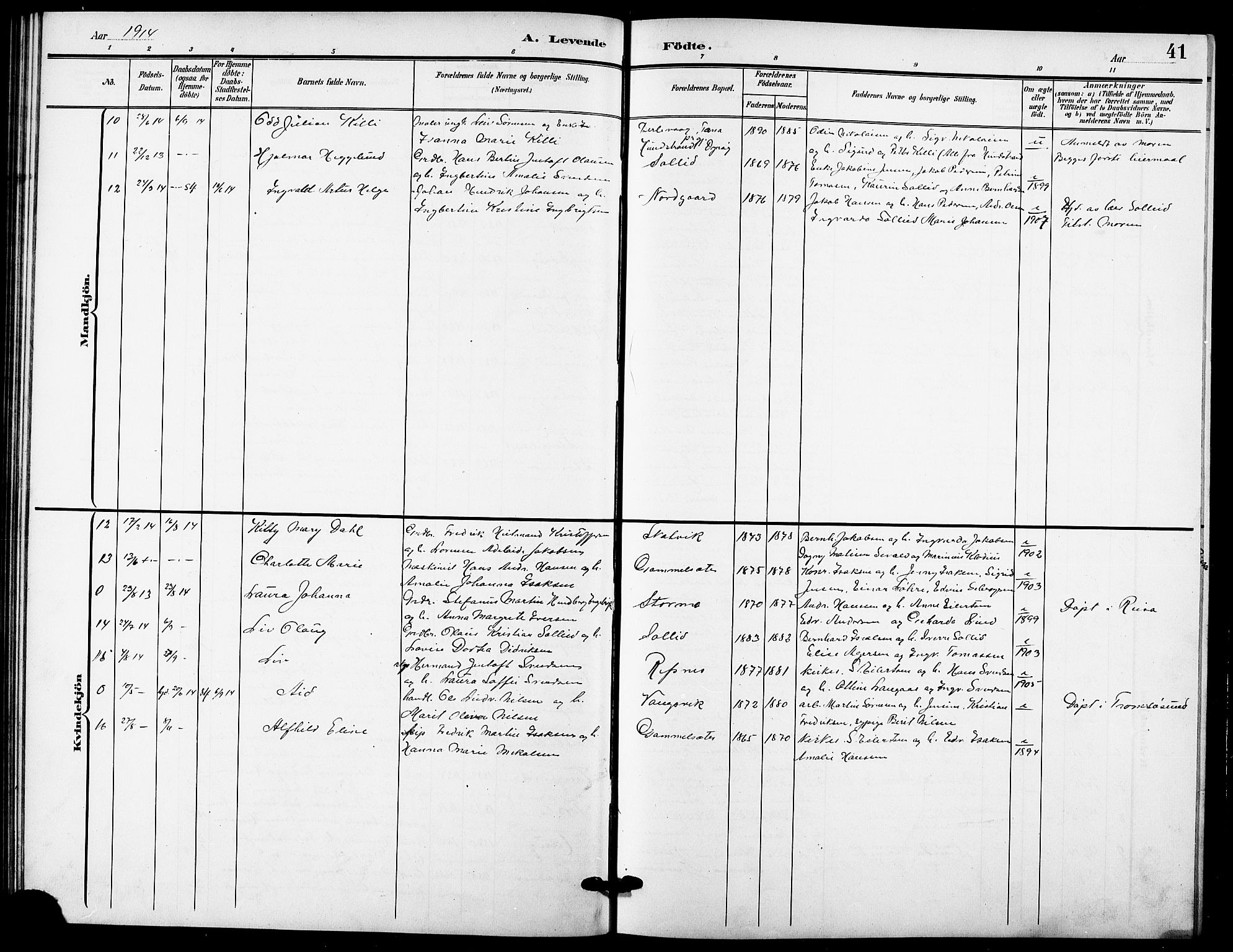 Tranøy sokneprestkontor, AV/SATØ-S-1313/I/Ia/Iab/L0005klokker: Parish register (copy) no. 5, 1902-1919, p. 41