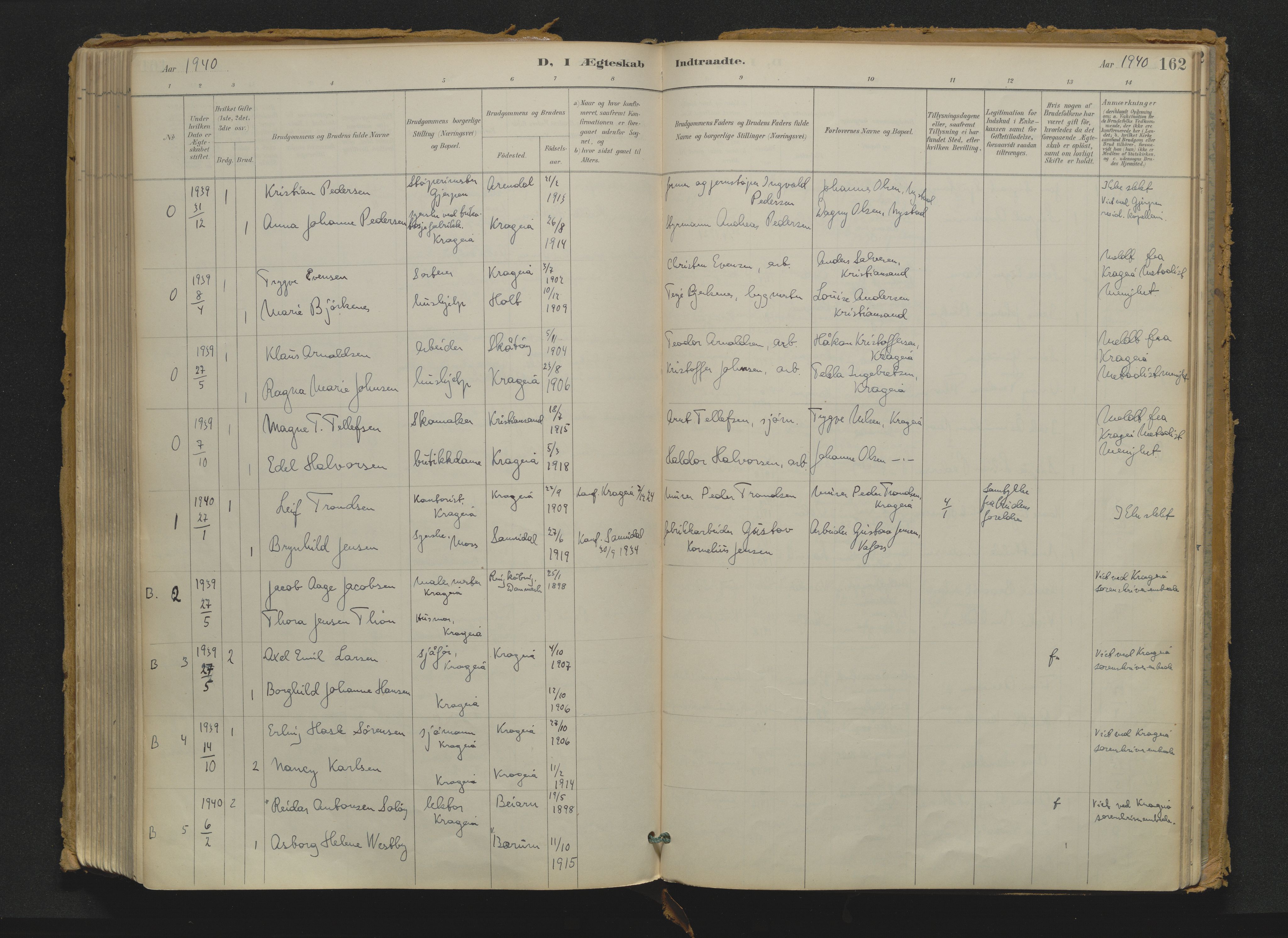 Kragerø kirkebøker, AV/SAKO-A-278/F/Fa/L0016: Parish register (official) no. 16, 1887-1944, p. 162