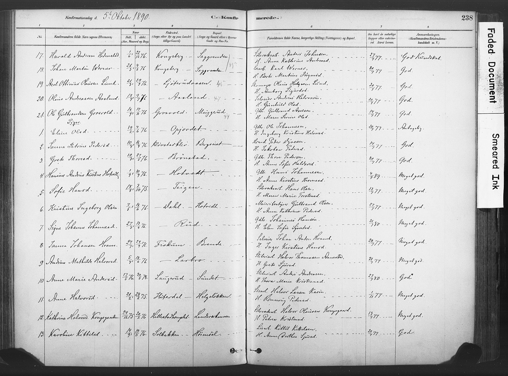 Sandsvær kirkebøker, SAKO/A-244/F/Fd/L0001: Parish register (official) no. IV 1, 1878-1906, p. 238